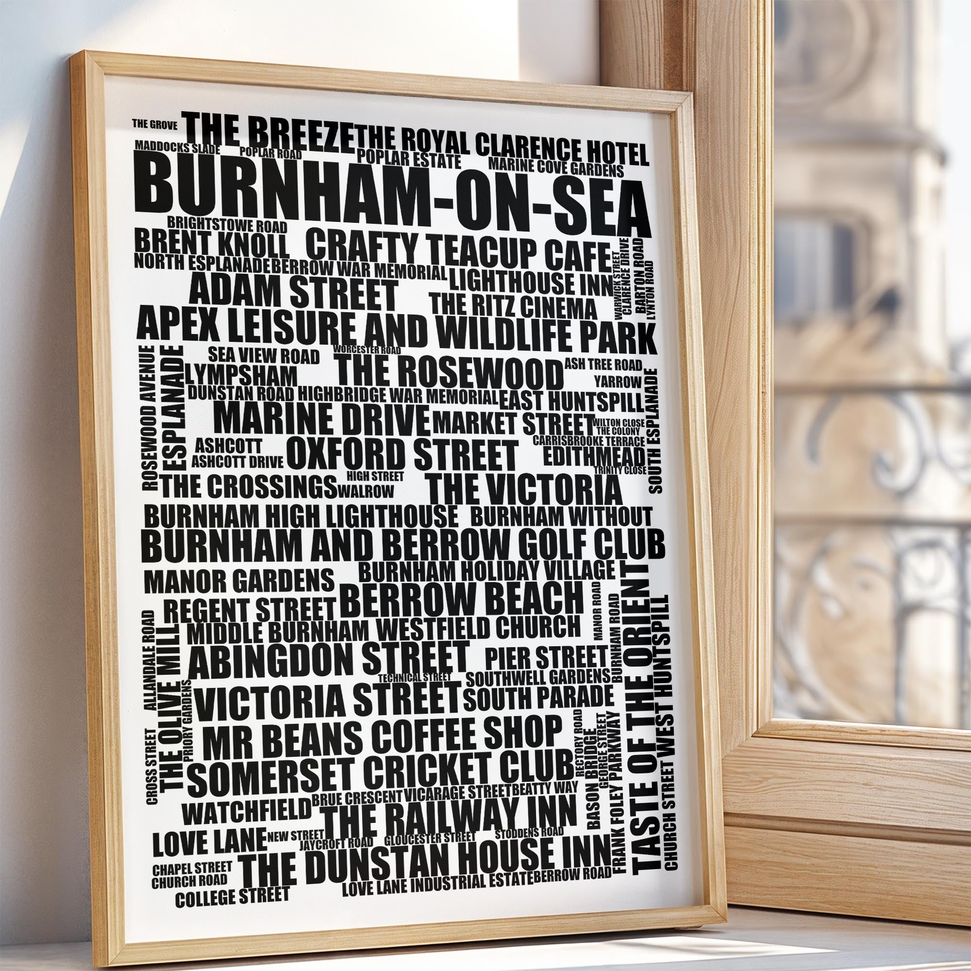 Burnham-on-Sea - Premium Typographic Word Cloud Prints, Posters & Gifts