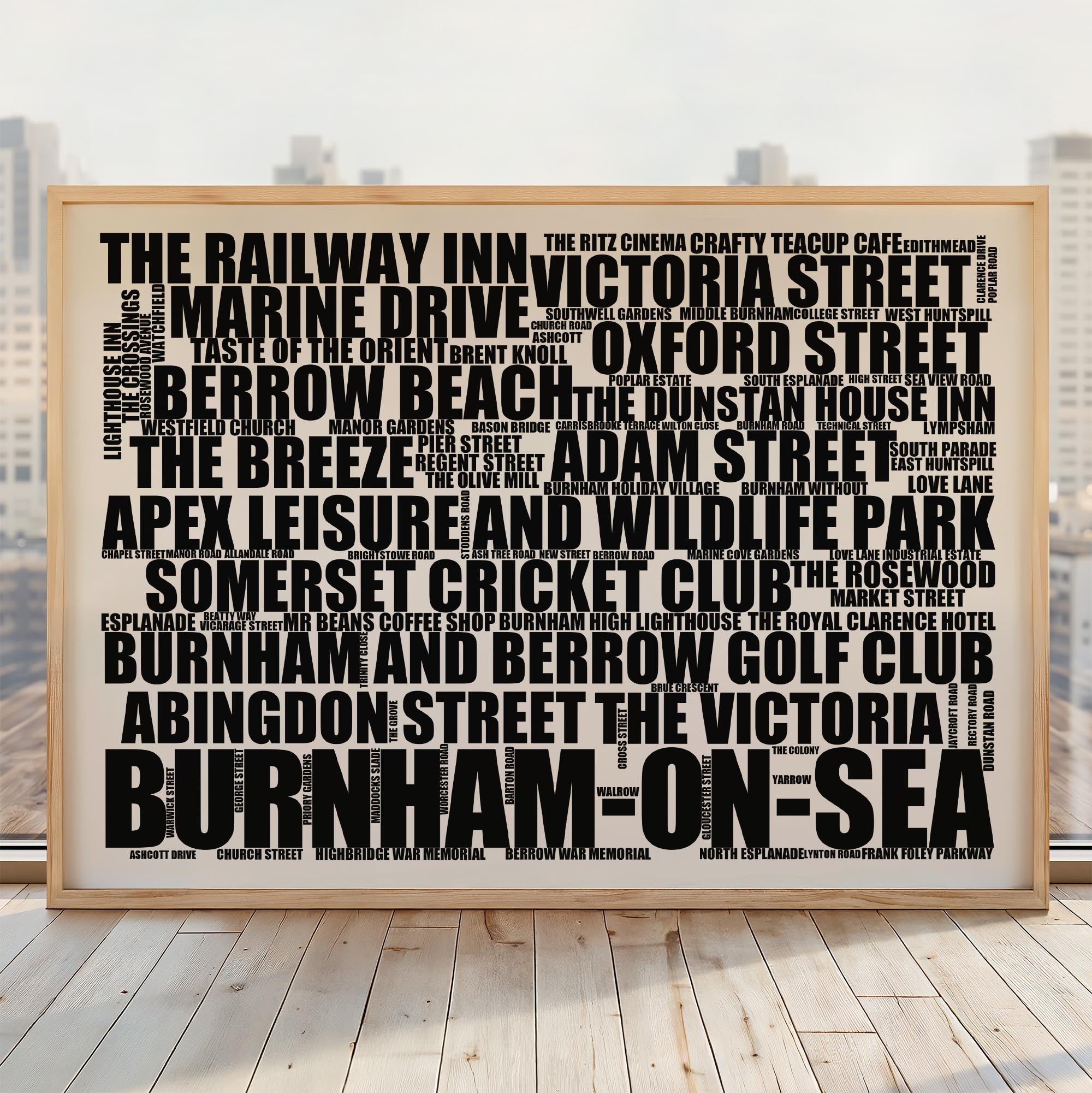 Burnham-on-Sea - Premium Typographic Word Cloud Prints, Posters & Gifts