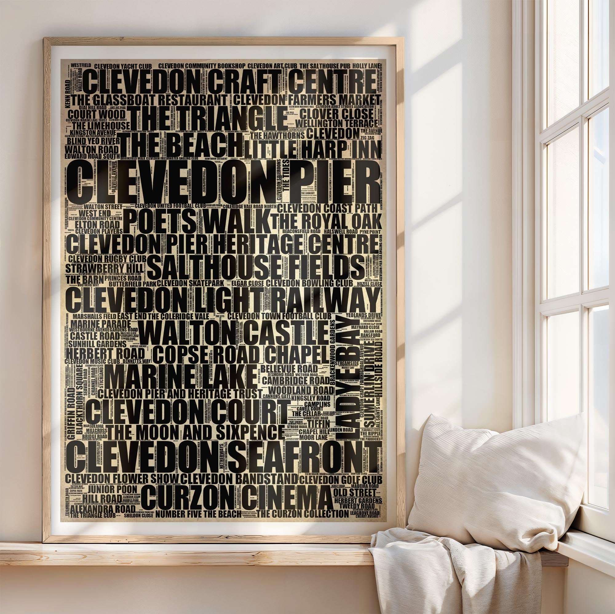 Clevedon - Premium Typographic Word Cloud Prints, Posters & Gifts