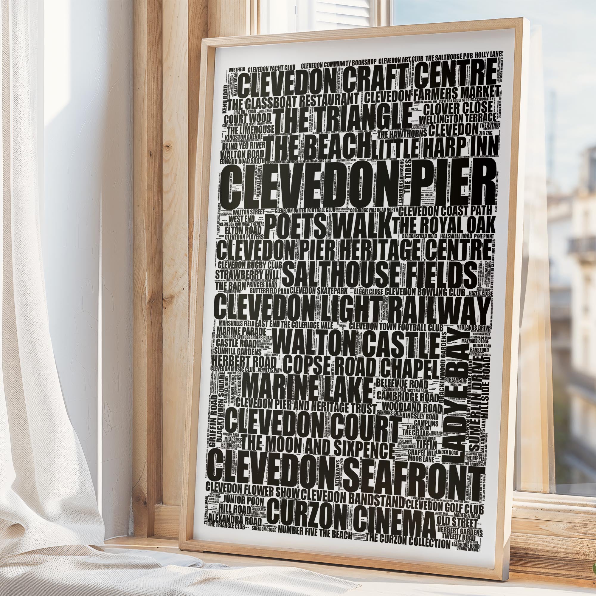 Clevedon - Premium Typographic Word Cloud Prints, Posters & Gifts