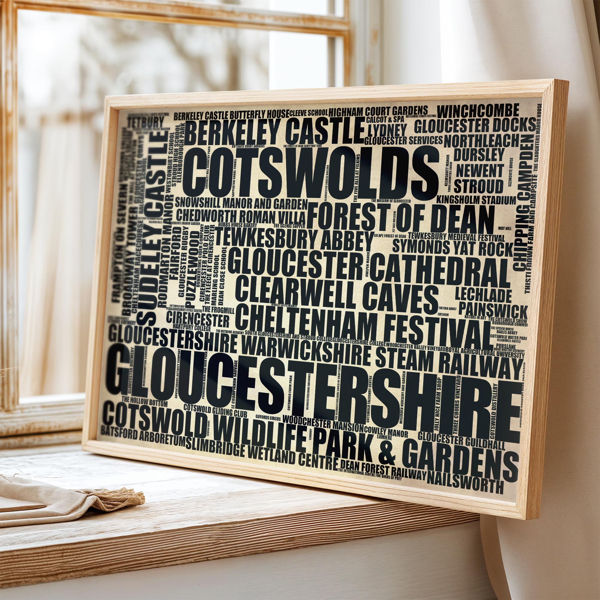 Gloucestershire - Premium Typographic Word Cloud Prints, Posters & Gifts