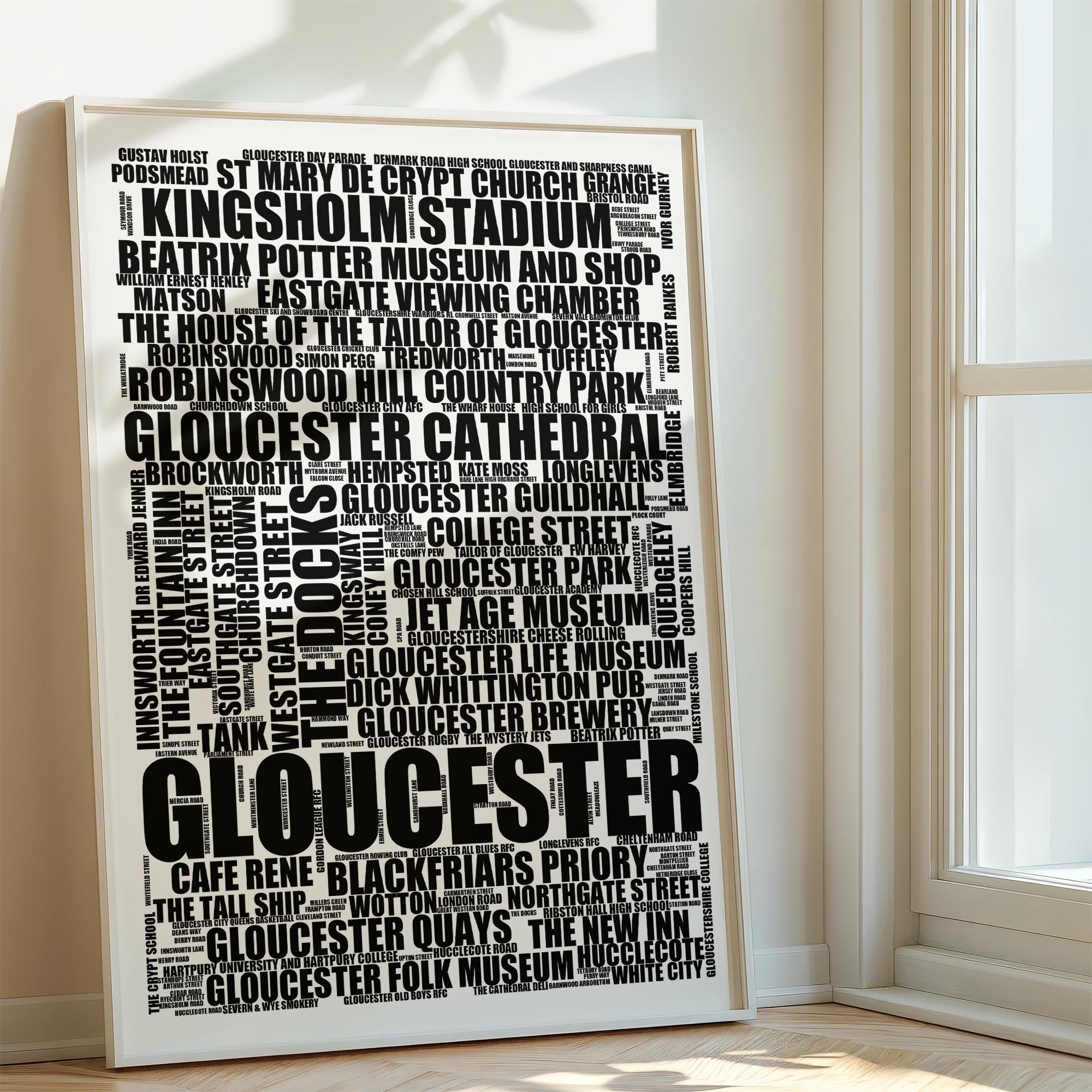 Gloucester - Premium Typographic Word Cloud Prints, Posters & Gifts