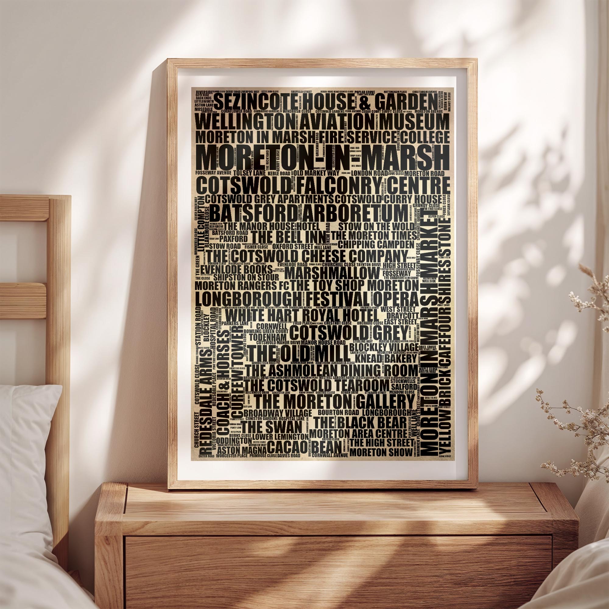 Moreton-in-Marsh - Premium Typographic Word Cloud Prints, Posters & Gifts