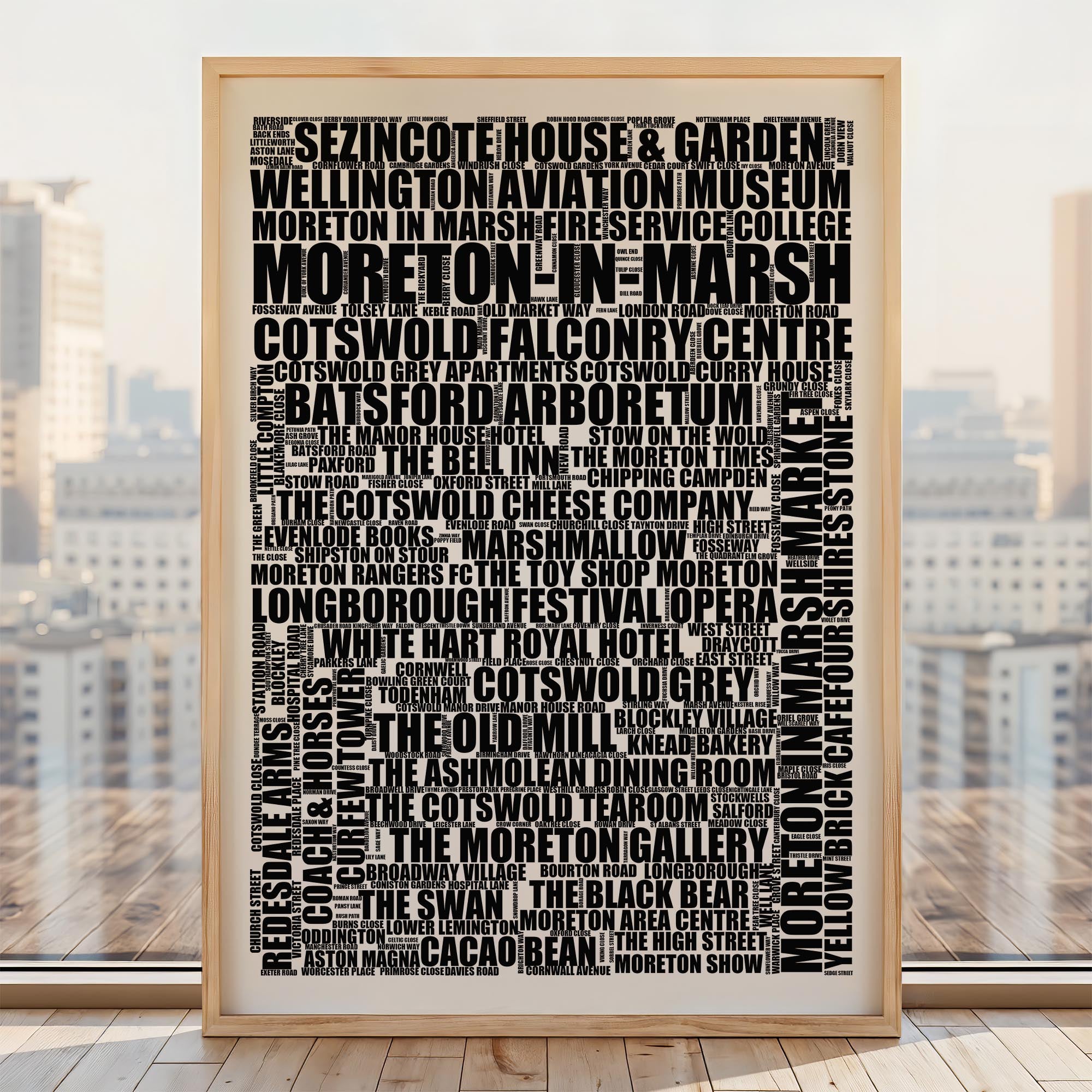 Moreton-in-Marsh - Premium Typographic Word Cloud Prints, Posters & Gifts