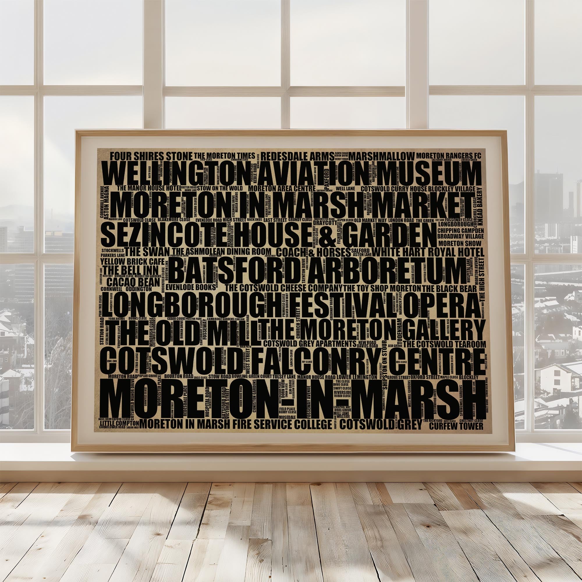 Moreton-in-Marsh - Premium Typographic Word Cloud Prints, Posters & Gifts