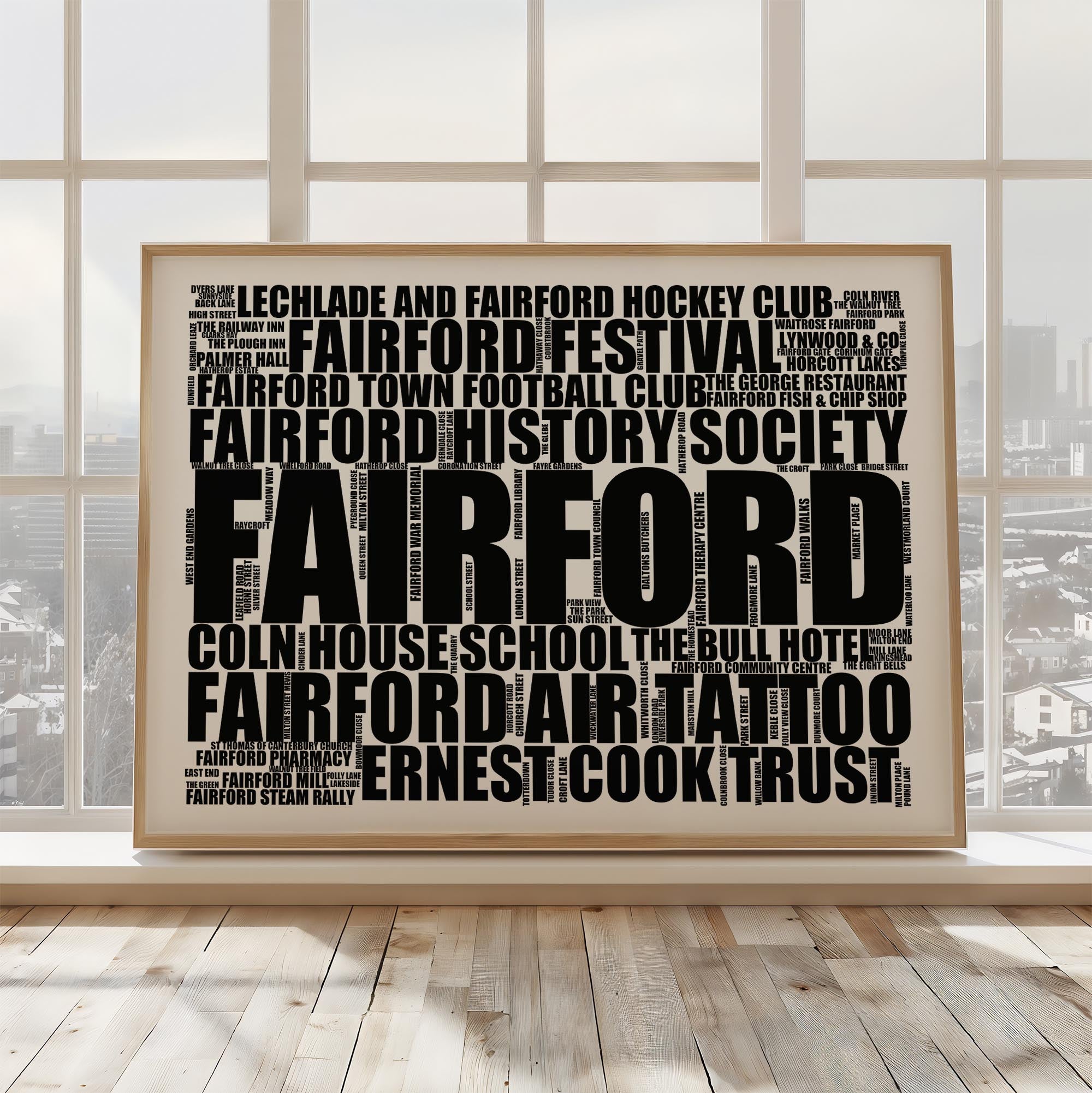 Fairford - Premium Typographic Word Cloud Prints, Posters & Gifts