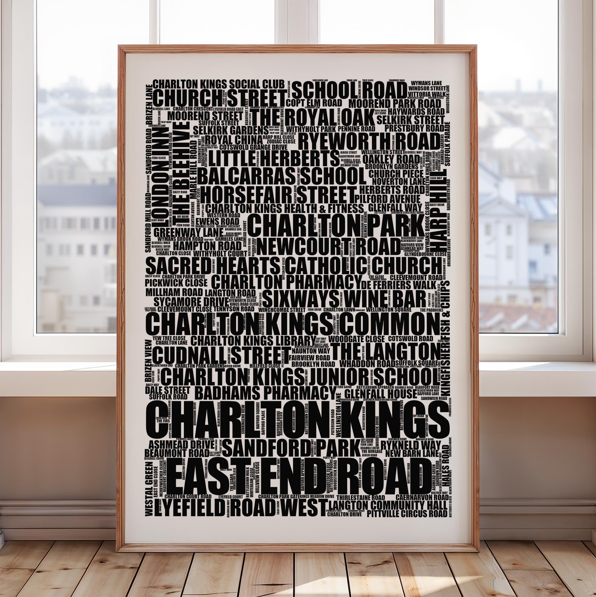 Charlton Kings - Premium Typographic Word Cloud Prints, Posters & Gifts