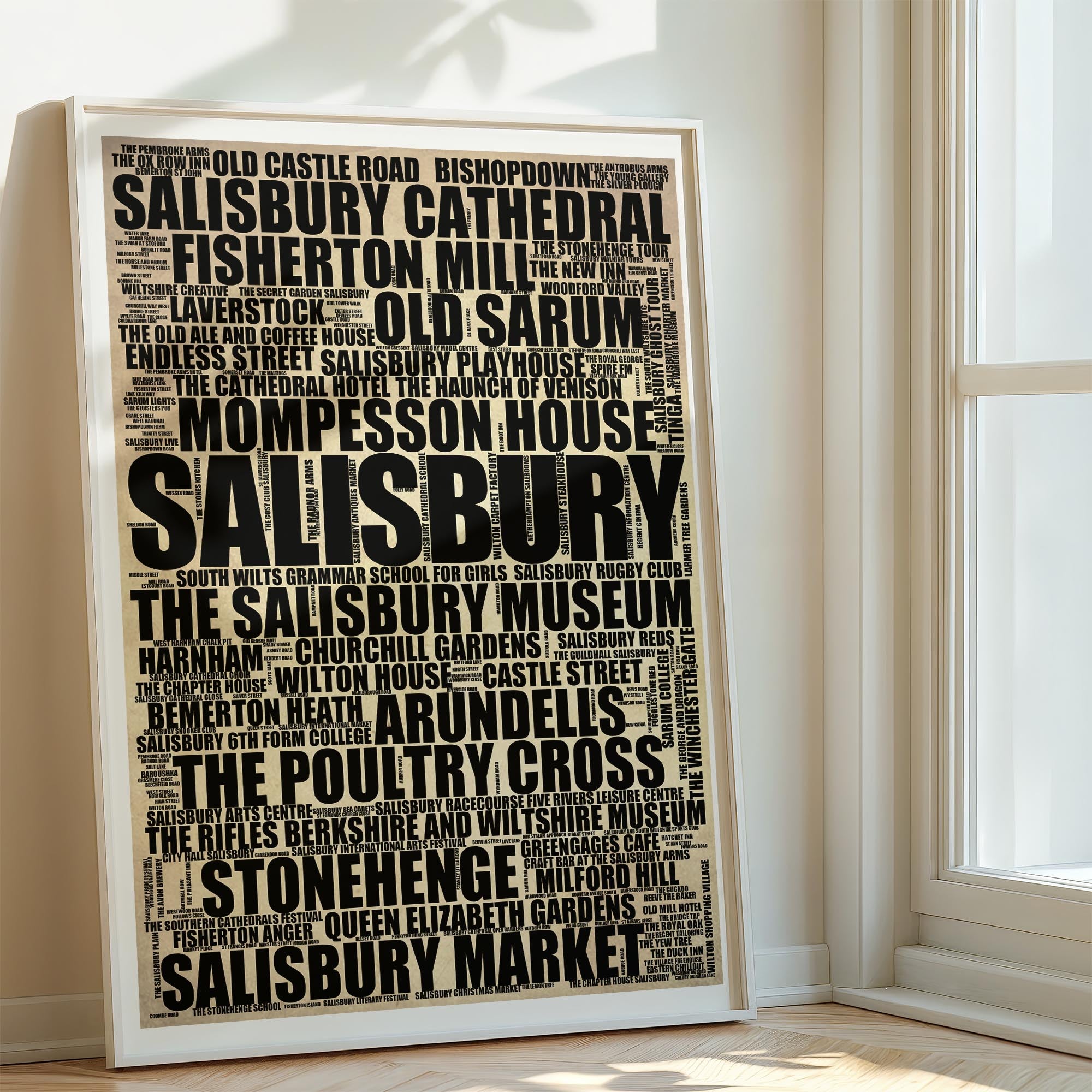 Salisbury - Premium Typographic Word Cloud Prints, Posters & Gifts