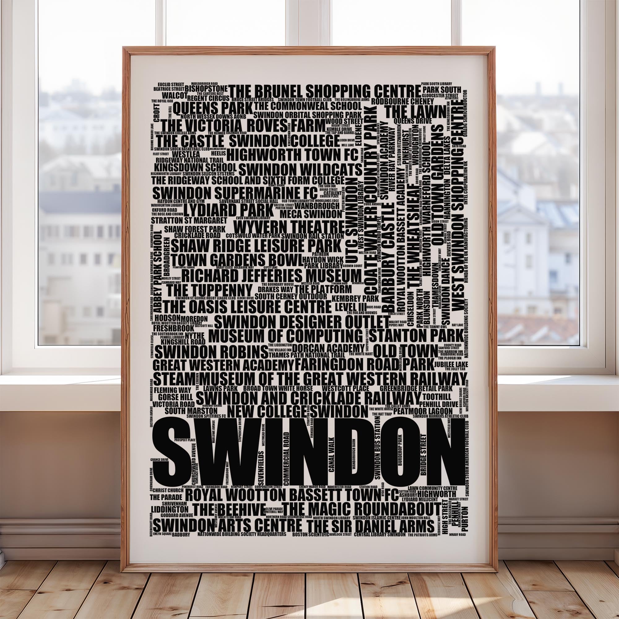 Swindon - Premium Typographic Word Cloud Prints, Posters & Gifts