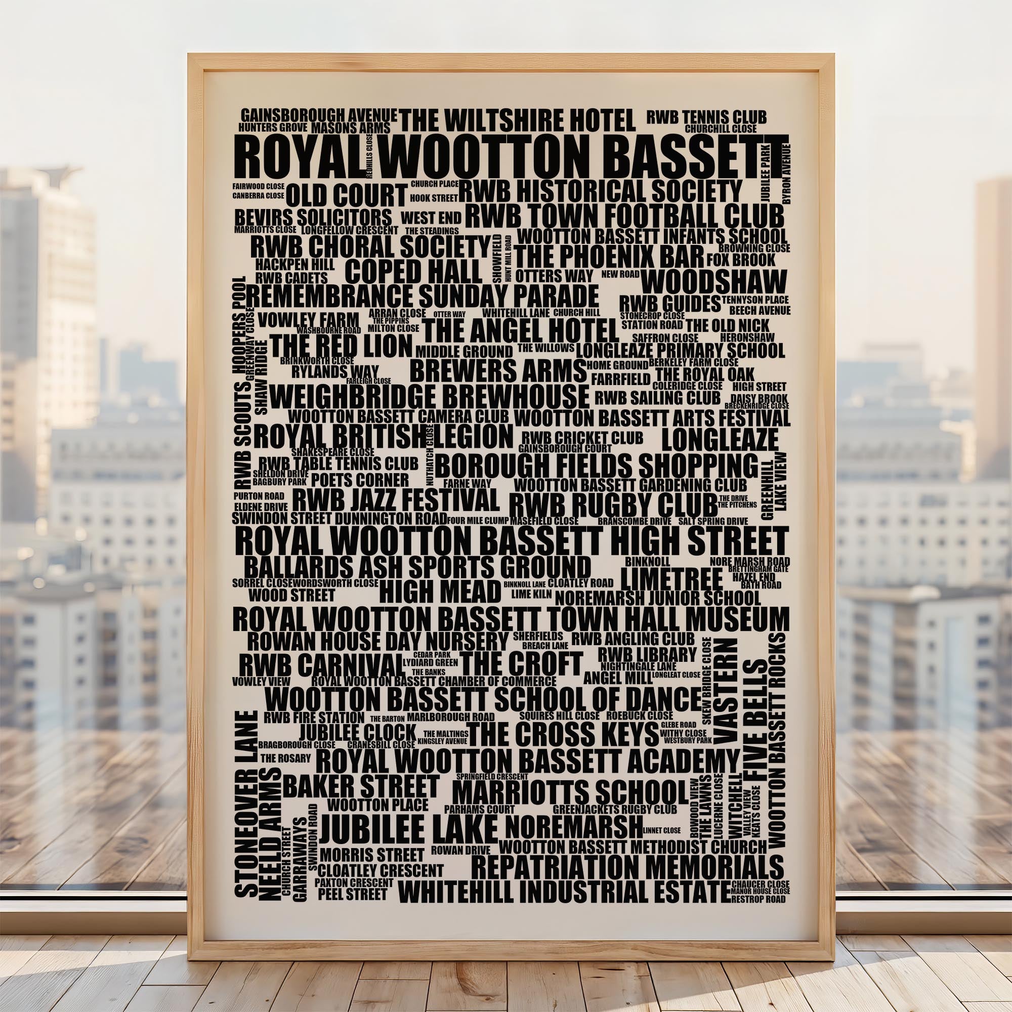 Royal Wootton Bassett - Premium Typographic Word Cloud Prints, Posters & Gifts