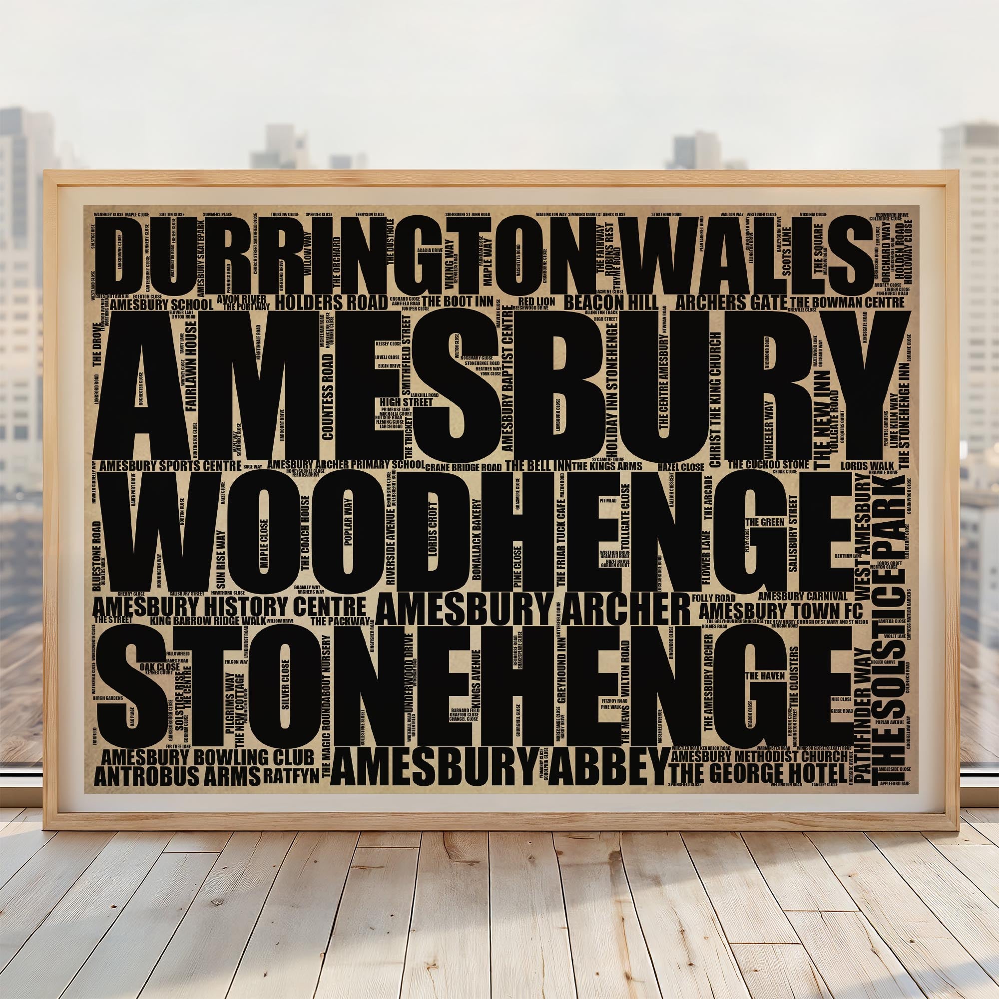 Amesbury - Premium Typographic Word Cloud Prints, Posters & Gifts