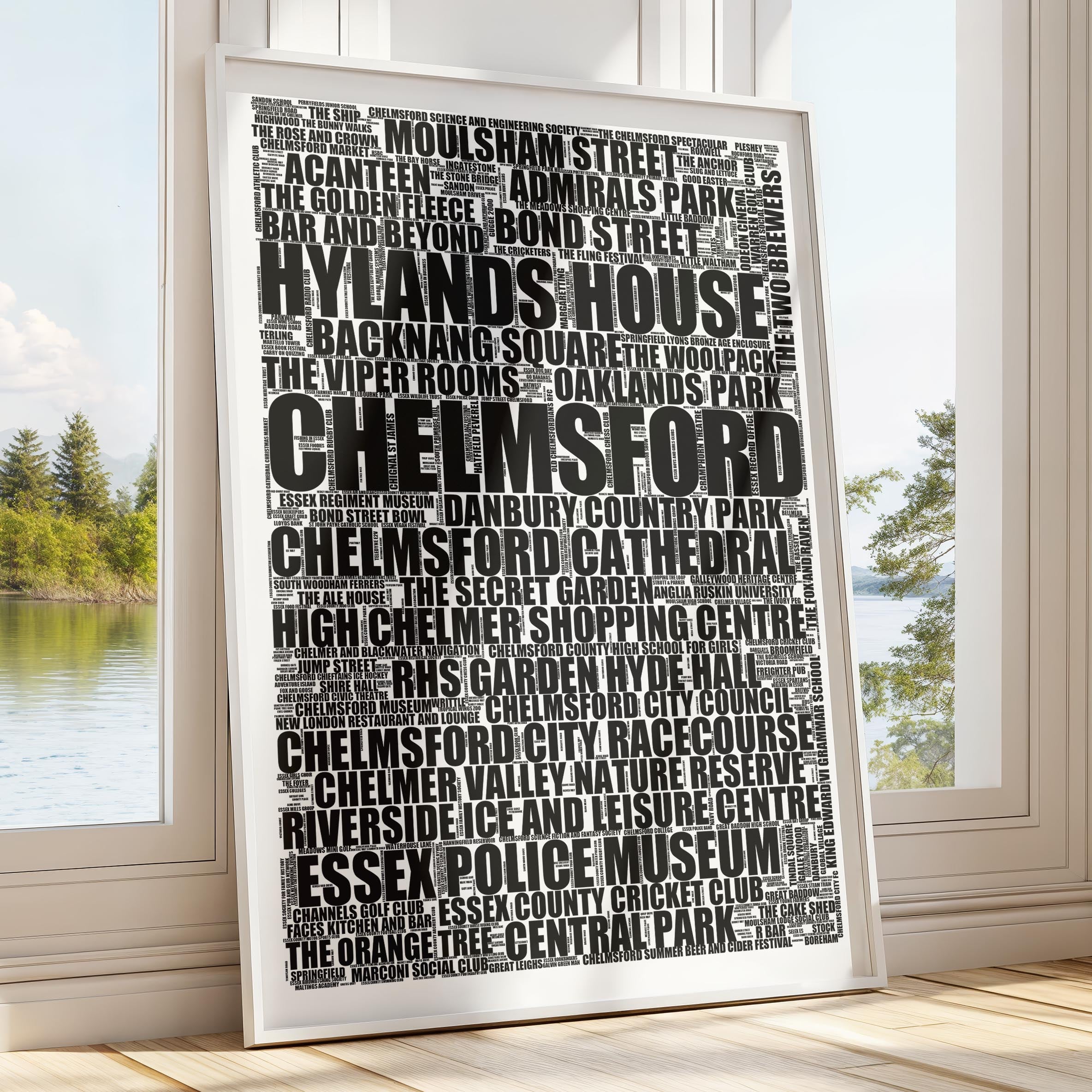 Chelmsford - Premium Typographic Word Cloud Prints, Posters & Gifts