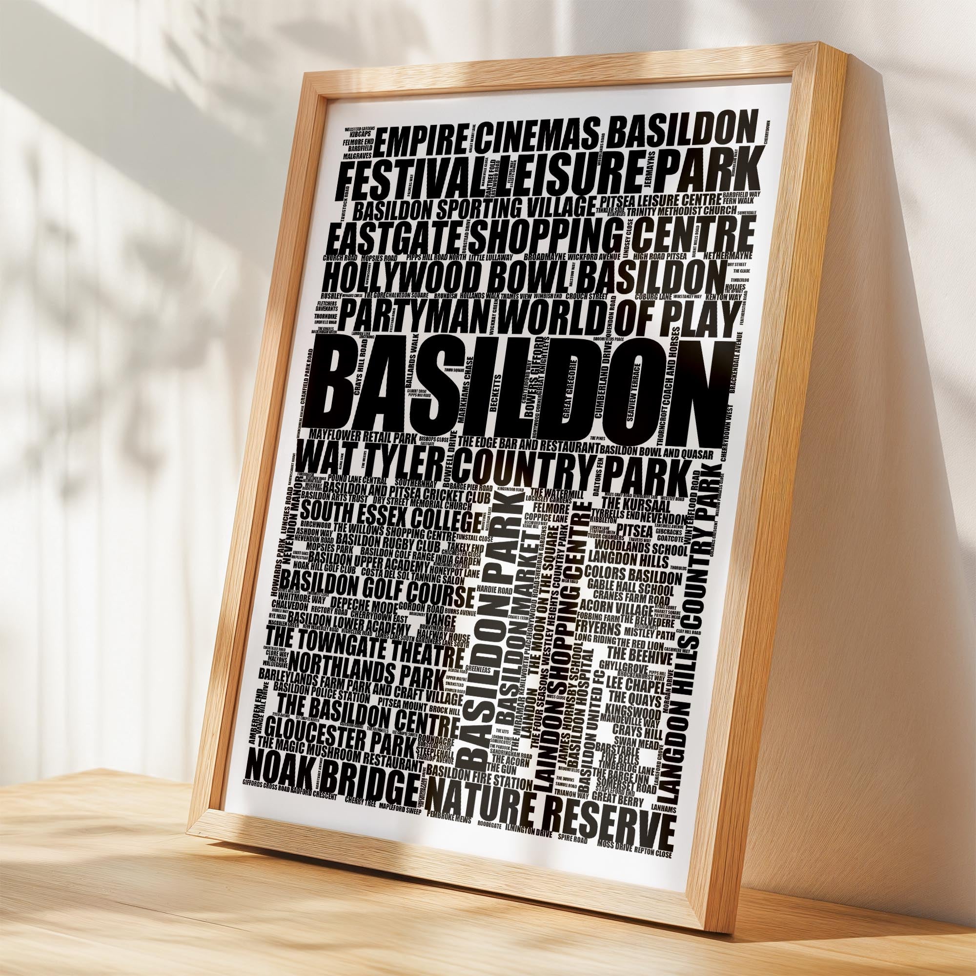 Basildon - Premium Typographic Word Cloud Prints, Posters & Gifts