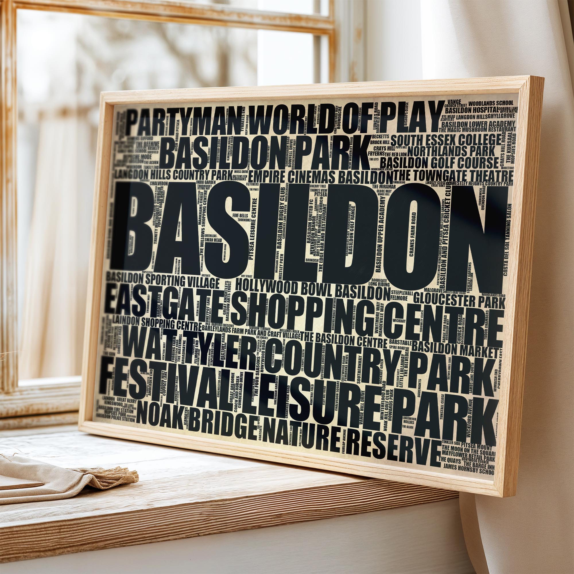 Basildon - Premium Typographic Word Cloud Prints, Posters & Gifts