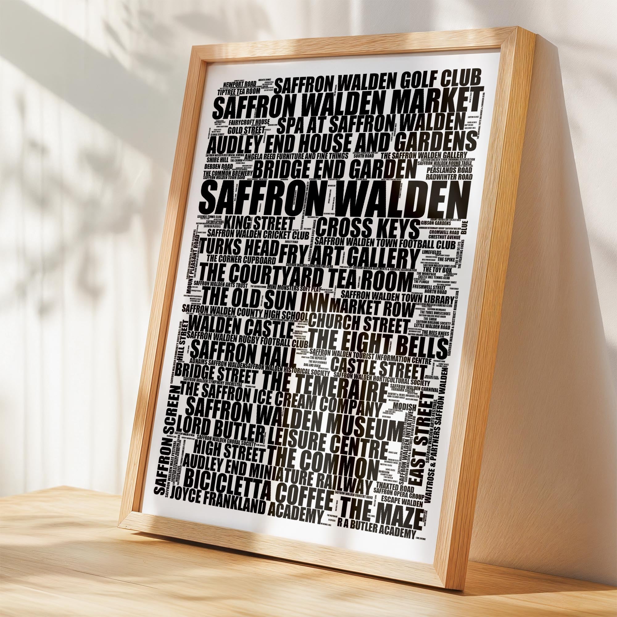 Saffron Walden - Premium Typographic Word Cloud Prints, Posters & Gifts