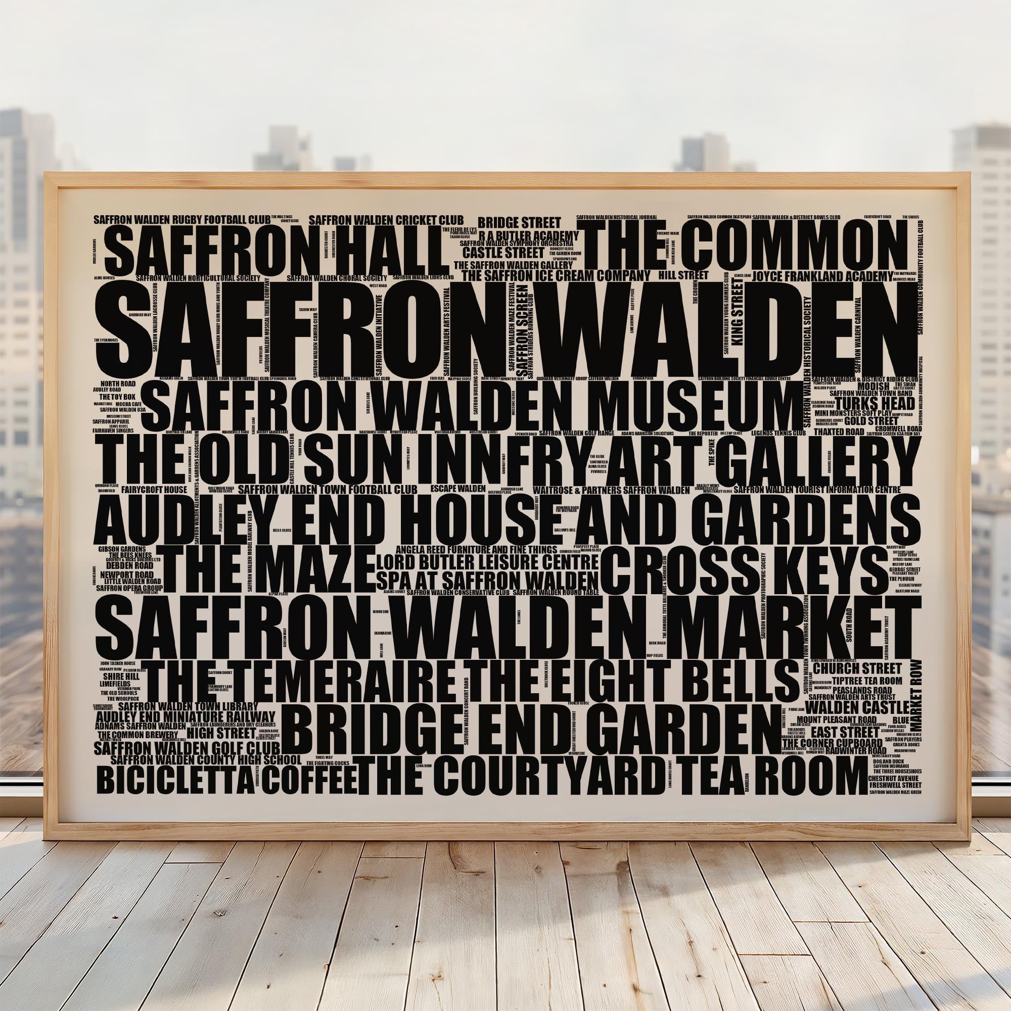 Saffron Walden - Premium Typographic Word Cloud Prints, Posters & Gifts