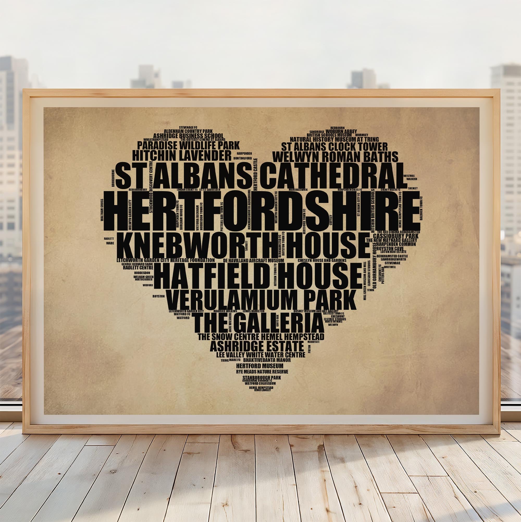 Hertfordshire - Premium Typographic Word Cloud Prints, Posters & Gifts