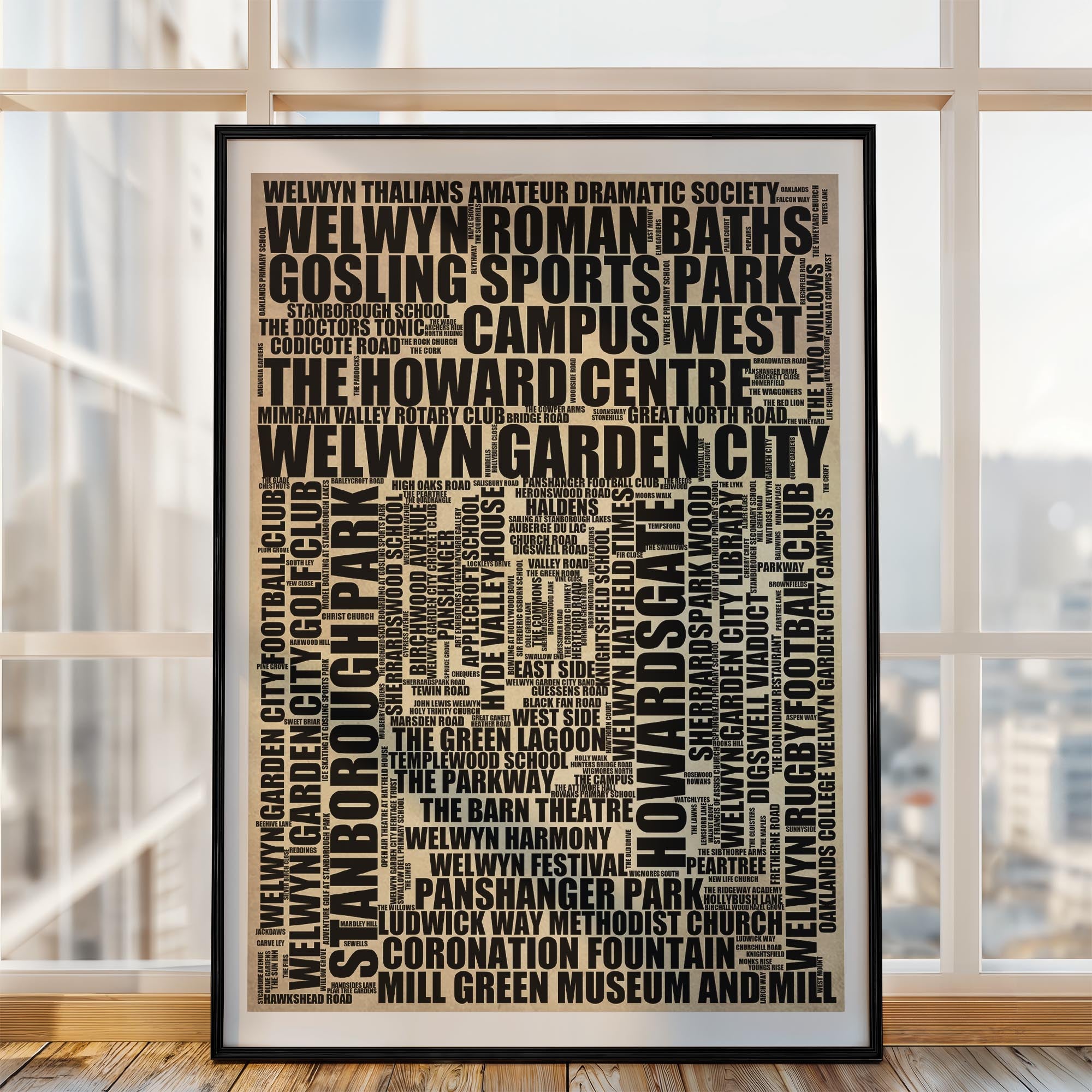 Welwyn Garden City - Premium Typographic Word Cloud Prints, Posters & Gifts