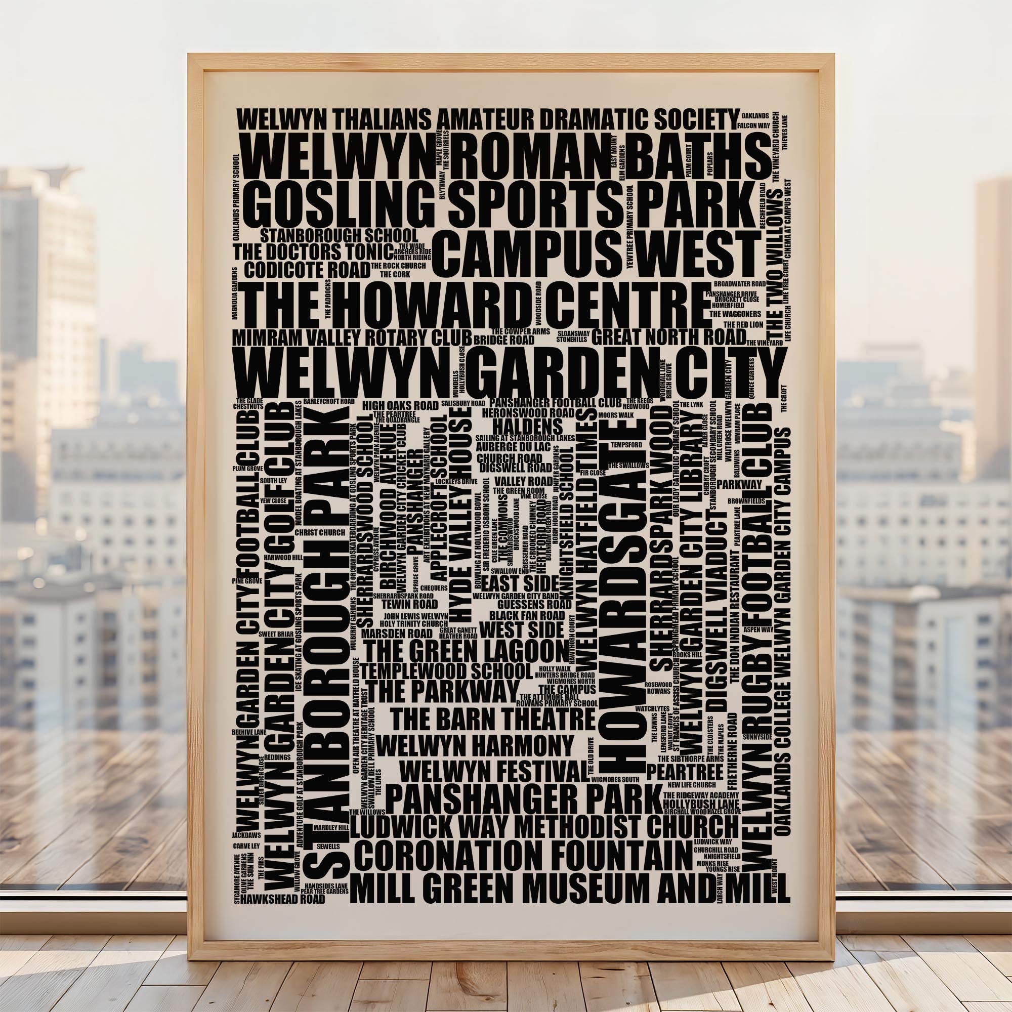 Welwyn Garden City - Premium Typographic Word Cloud Prints, Posters & Gifts