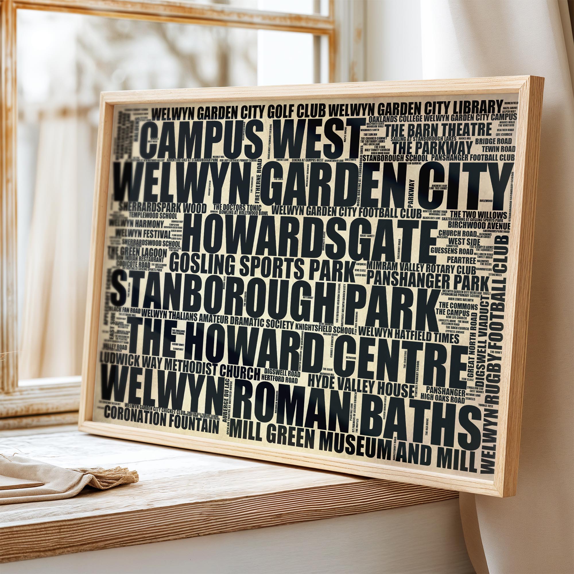 Welwyn Garden City - Premium Typographic Word Cloud Prints, Posters & Gifts