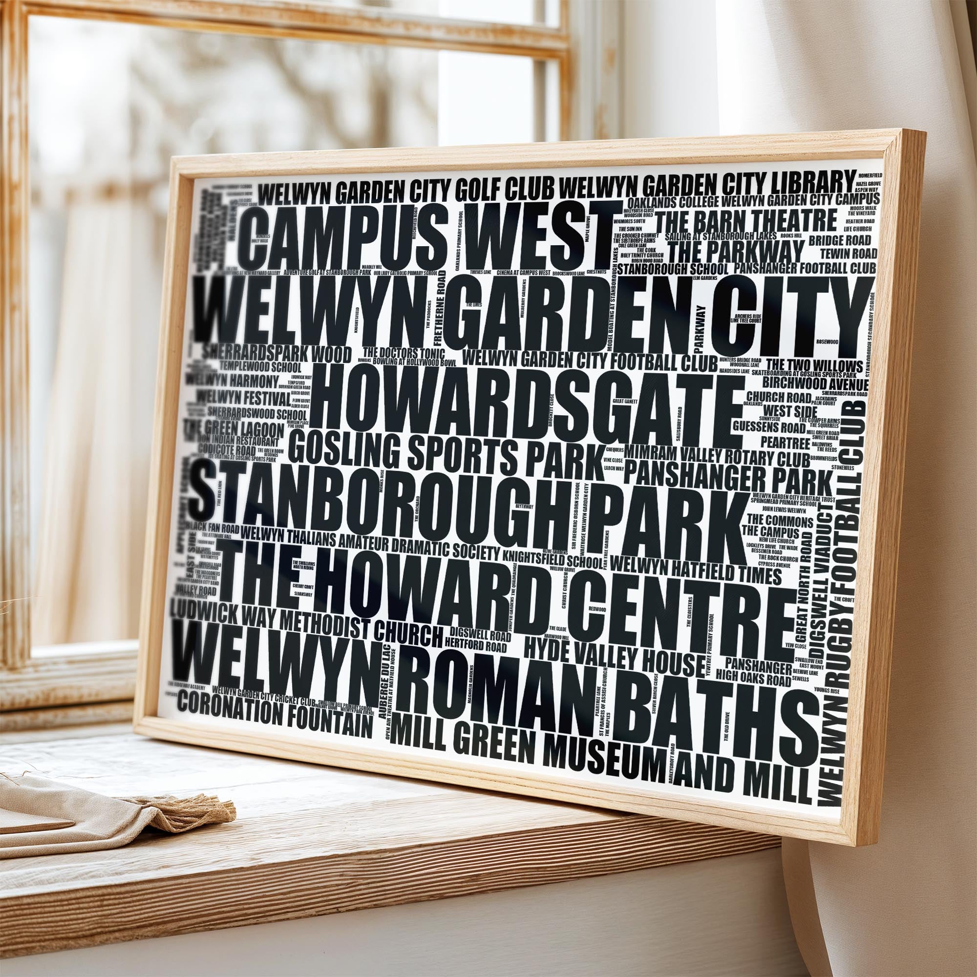 Welwyn Garden City - Premium Typographic Word Cloud Prints, Posters & Gifts