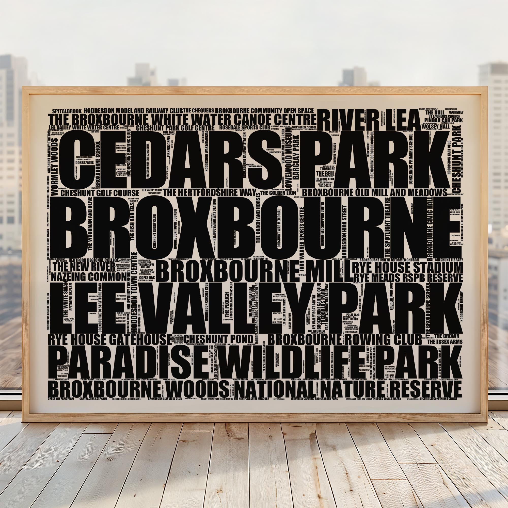 Broxbourne - Premium Typographic Word Cloud Prints, Posters & Gifts
