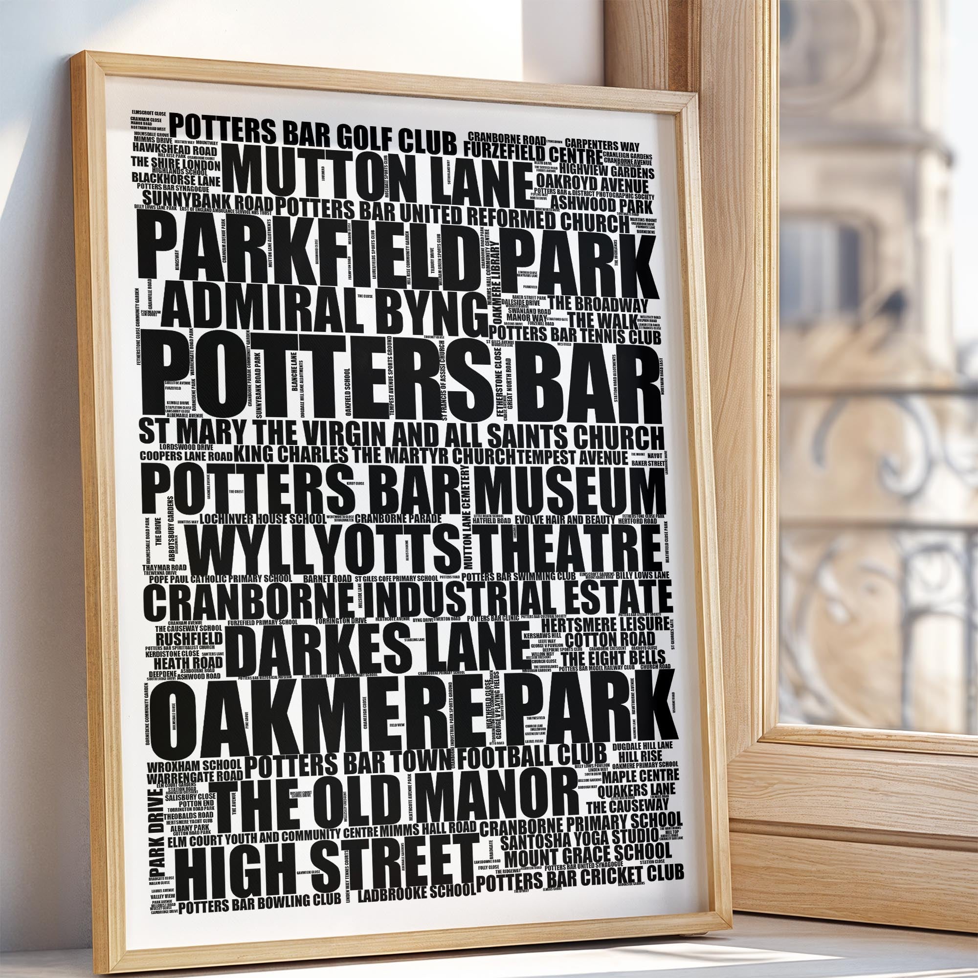 Potters Bar - Premium Typographic Word Cloud Prints, Posters & Gifts