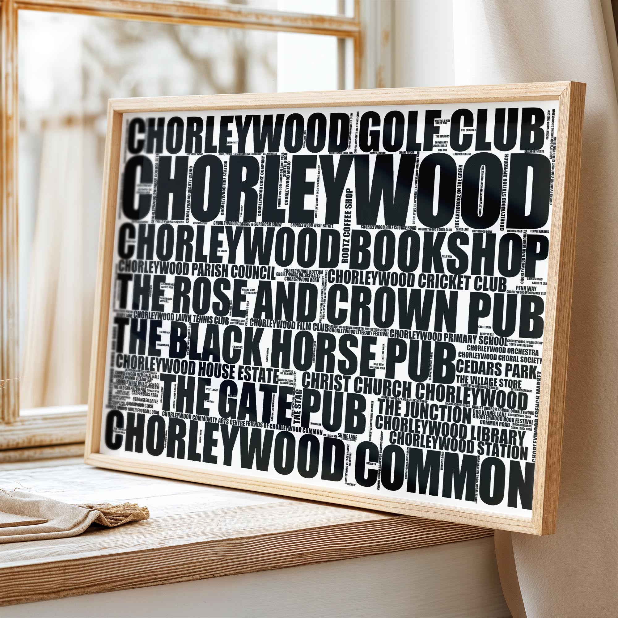 Chorleywood - Premium Typographic Word Cloud Prints, Posters & Gifts