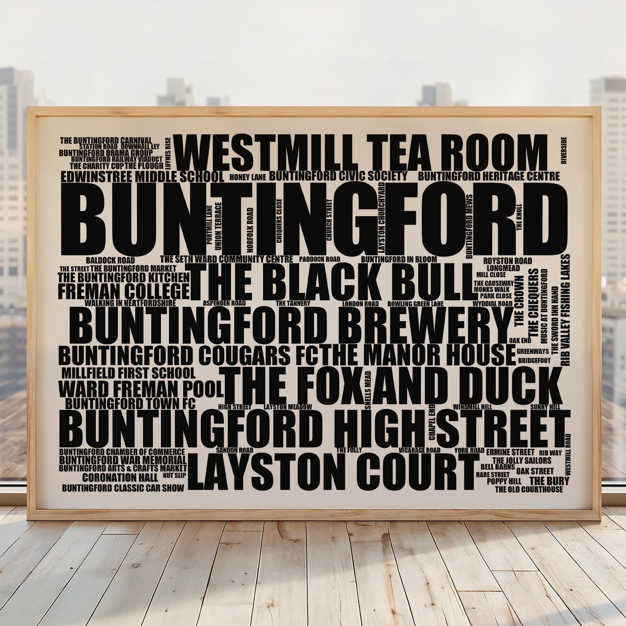Buntingford - Premium Typographic Word Cloud Prints, Posters & Gifts
