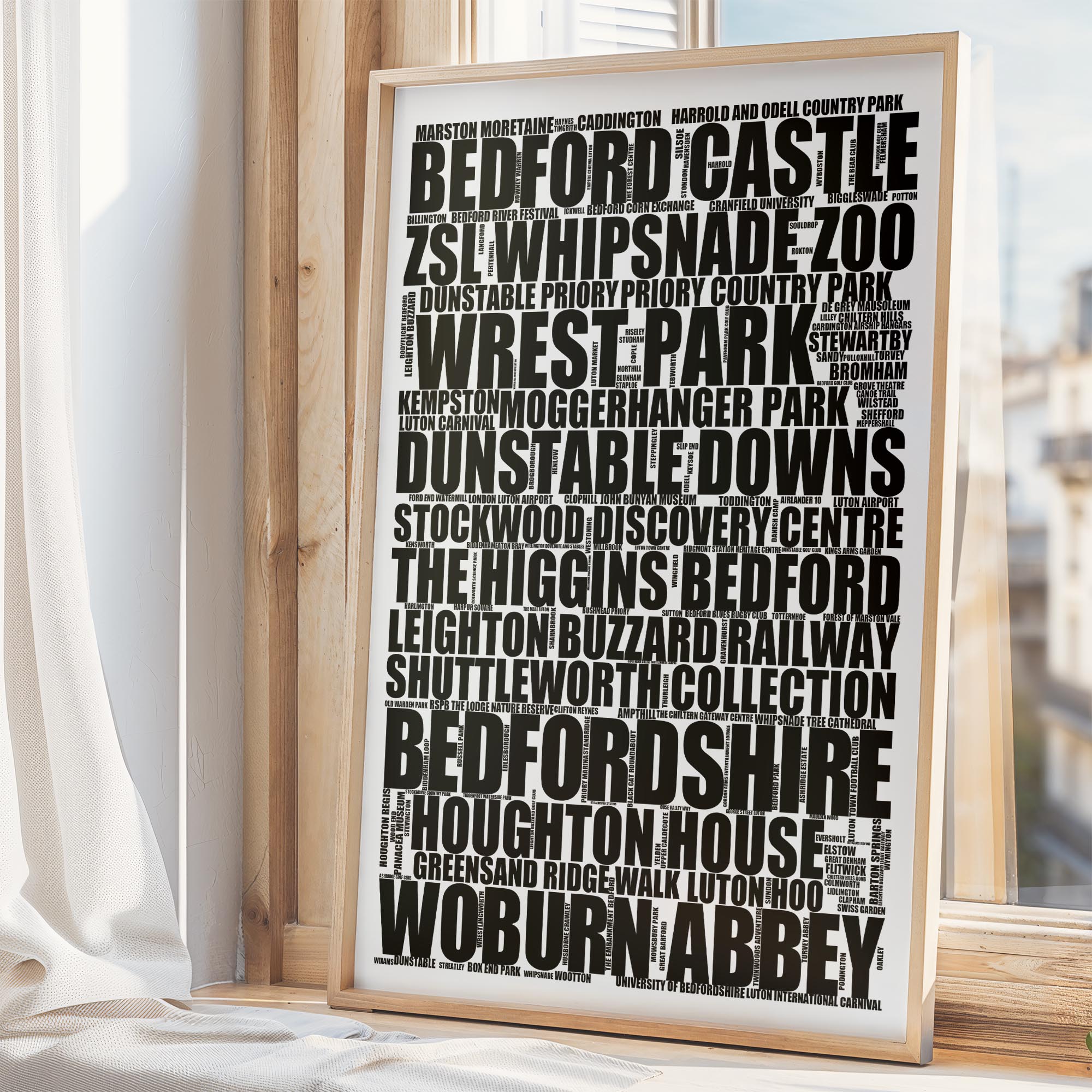 Bedfordshire - Premium Typographic Word Cloud Prints, Posters & Gifts