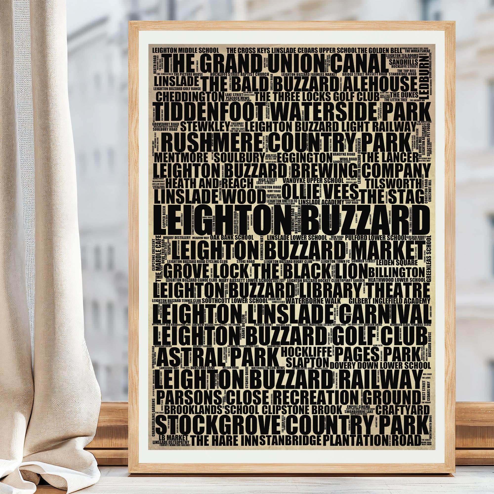 Leighton Buzzard - Premium Typographic Word Cloud Prints, Posters & Gifts