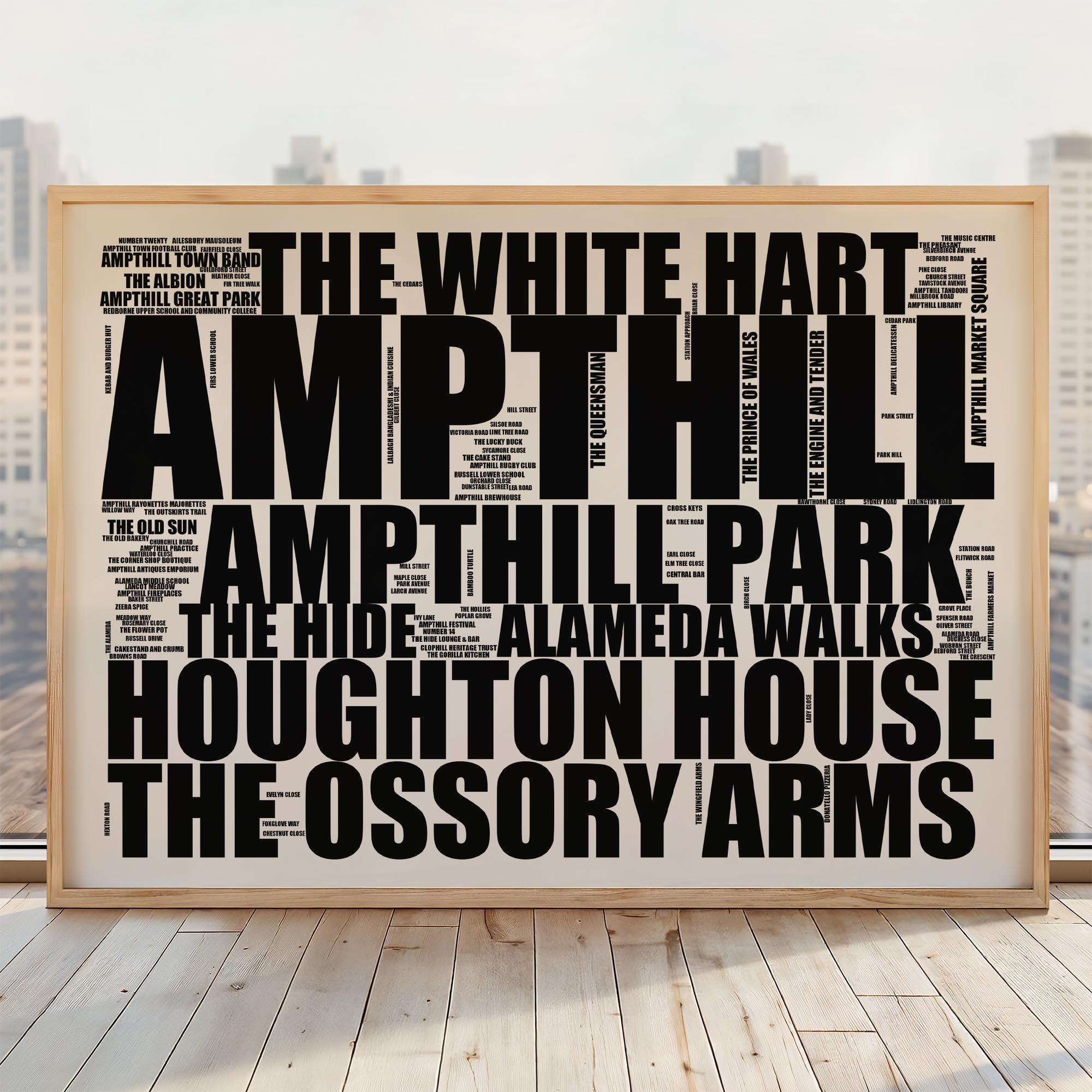 Ampthill - Premium Typographic Word Cloud Prints, Posters & Gifts