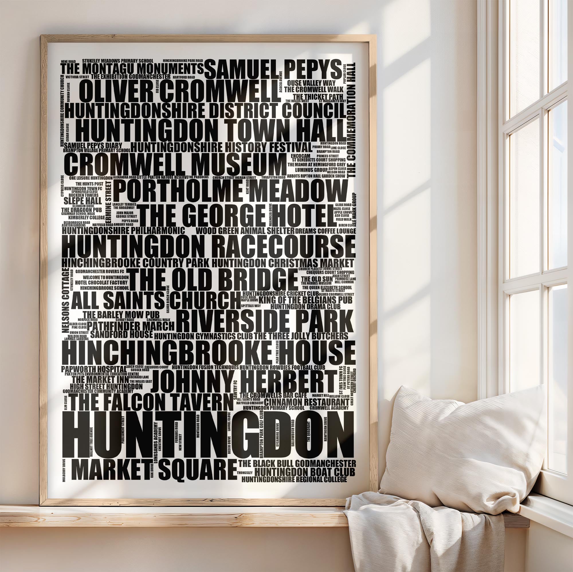 Huntingdon - Premium Typographic Word Cloud Prints, Posters & Gifts