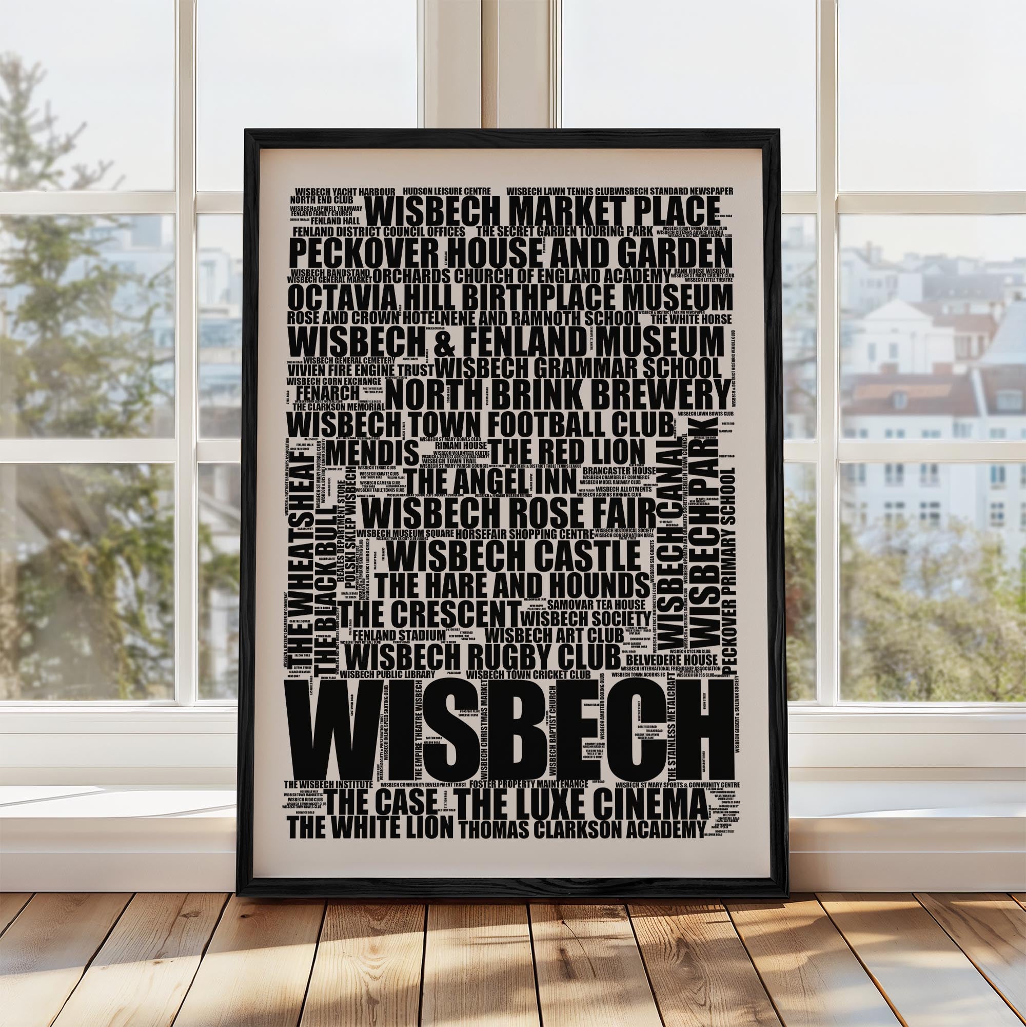 Wisbech - Premium Typographic Word Cloud Prints, Posters & Gifts