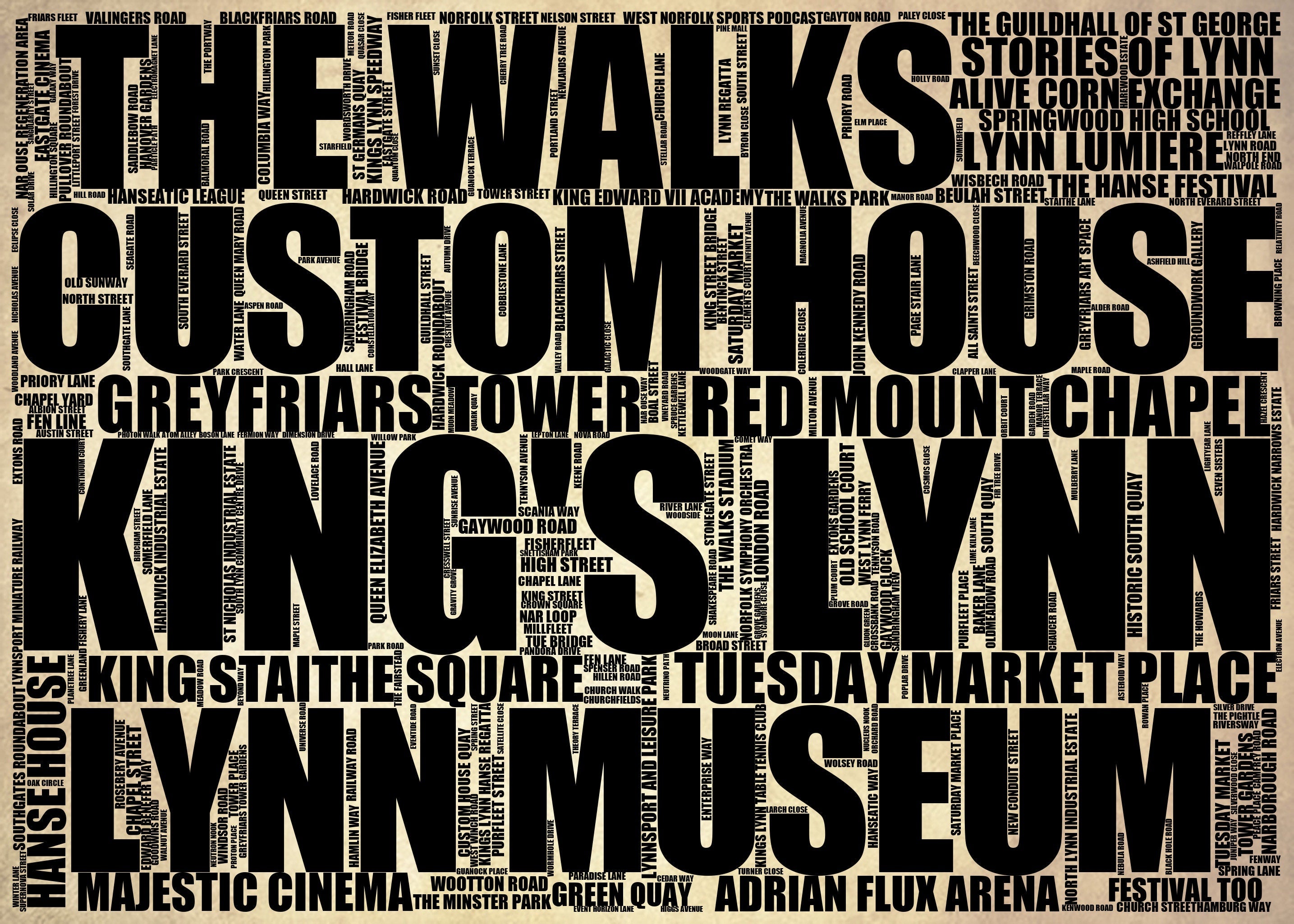 King's Lynn - Premium Typographic Word Cloud Prints, Posters & Gifts