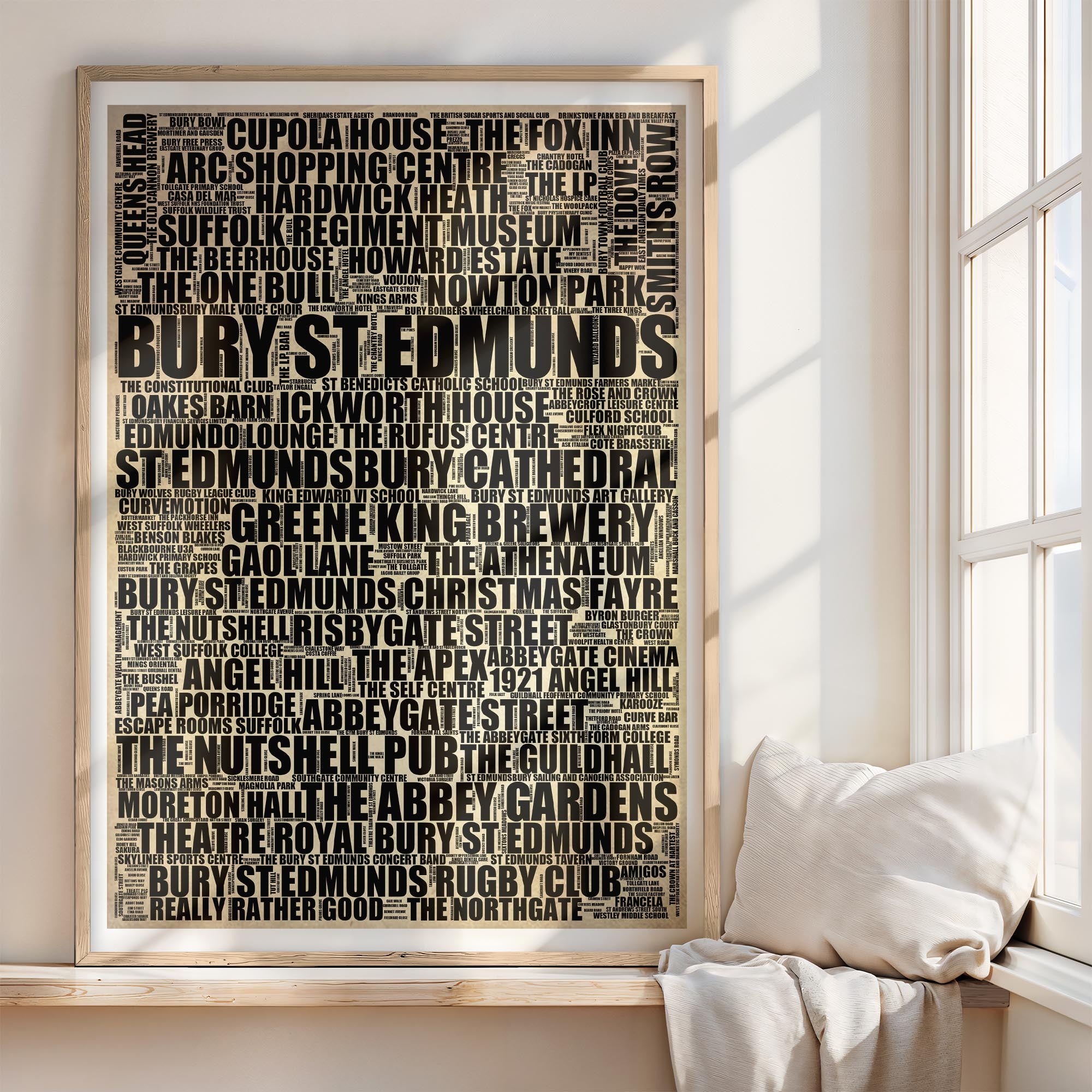 Bury St Edmunds - Premium Typographic Word Cloud Prints, Posters & Gifts