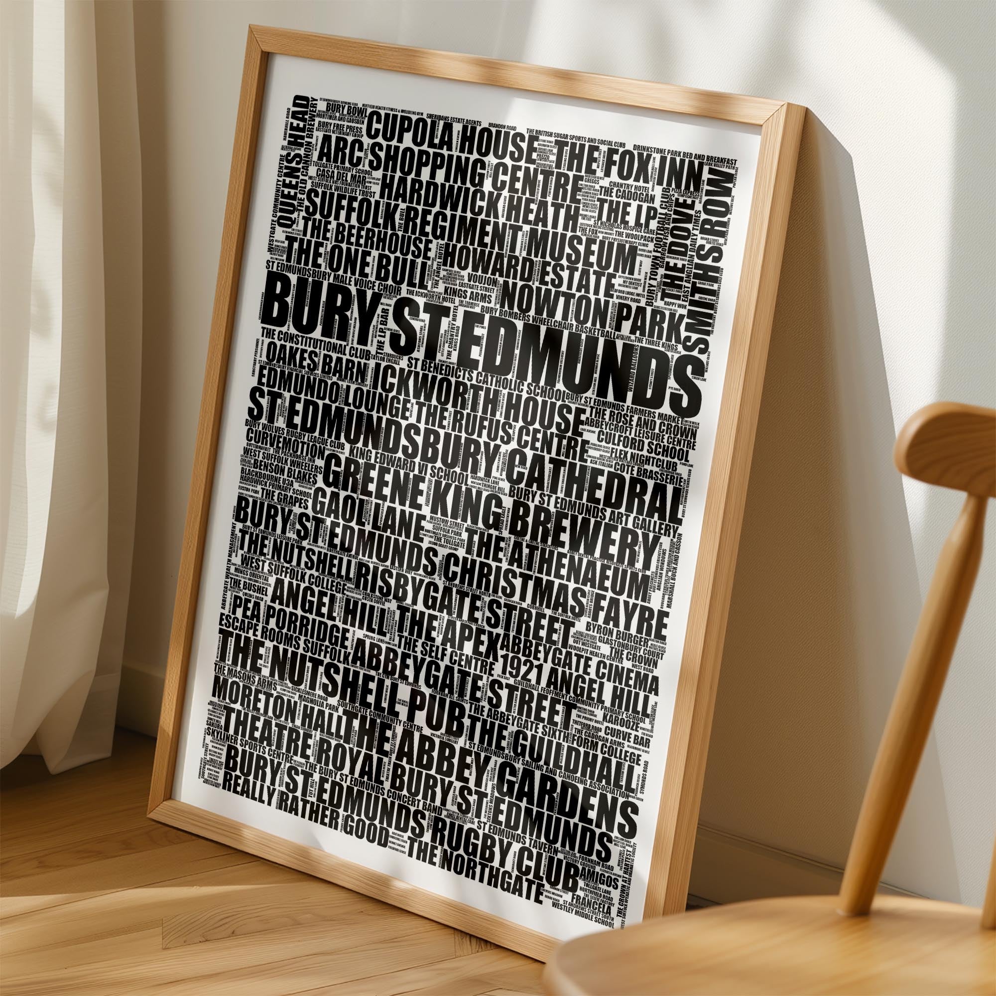 Bury St Edmunds - Premium Typographic Word Cloud Prints, Posters & Gifts