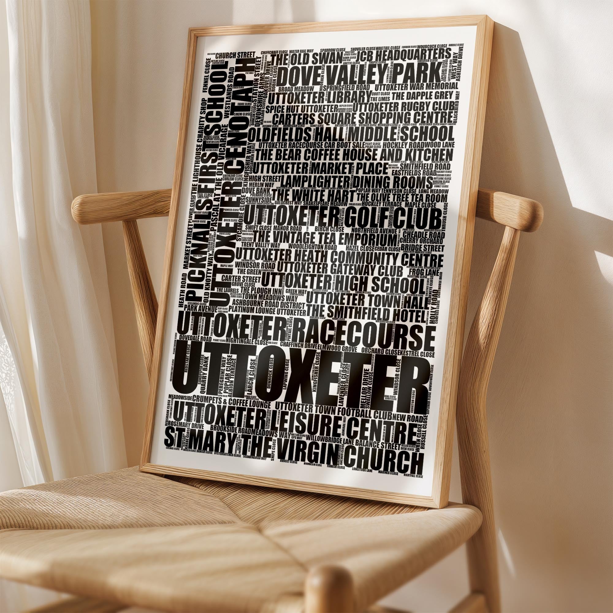 Uttoxeter - Premium Typographic Word Cloud Prints, Posters & Gifts