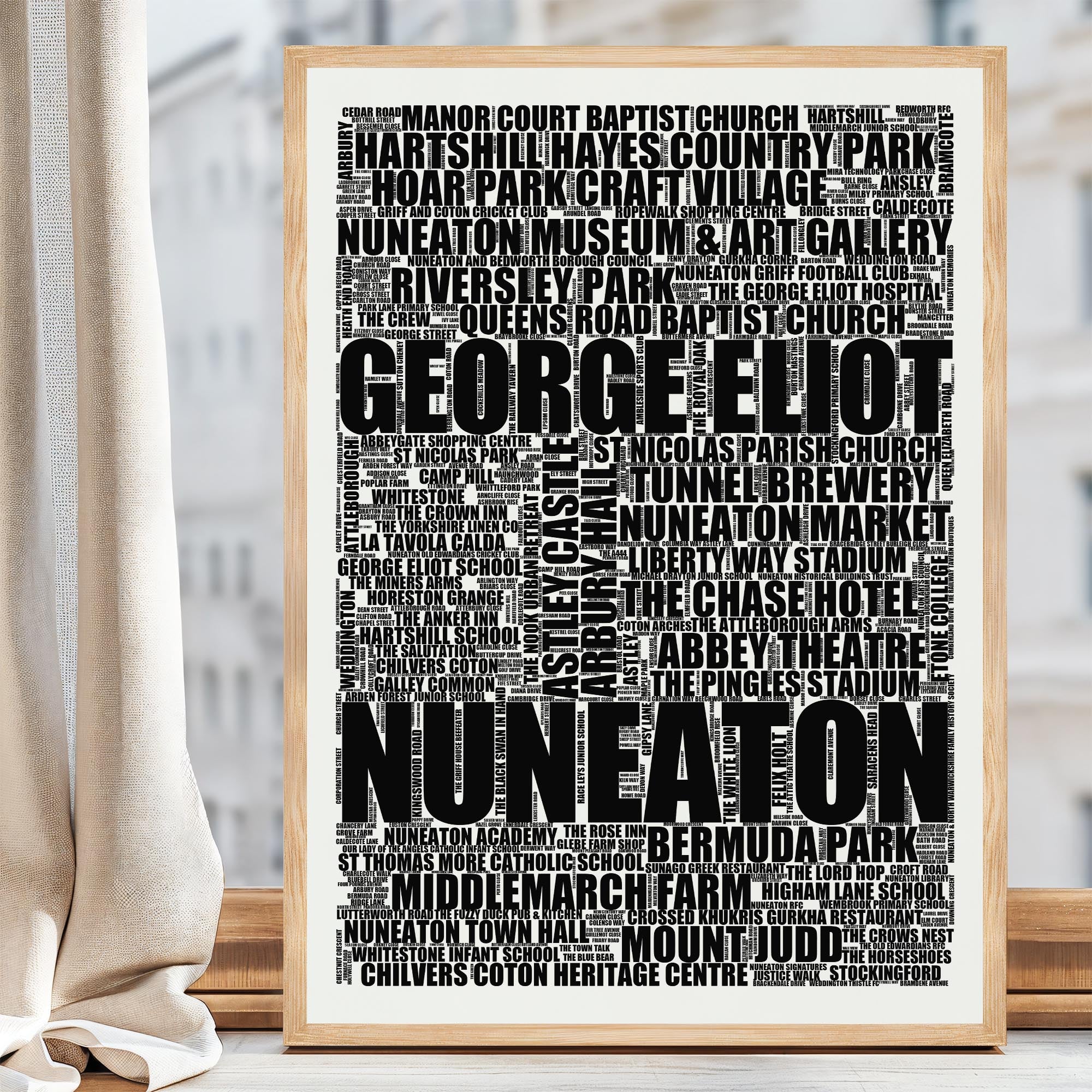 Nuneaton - Premium Typographic Word Cloud Prints, Posters & Gifts