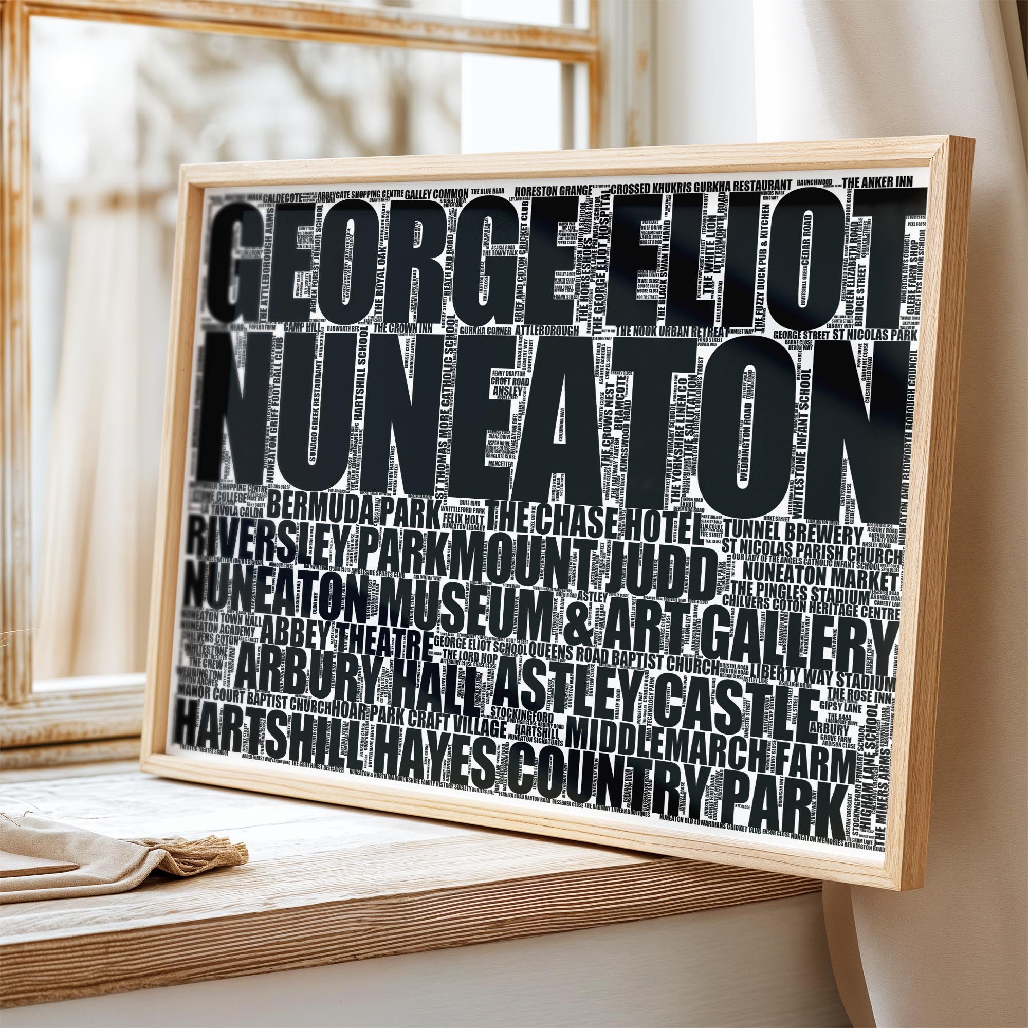 Nuneaton - Premium Typographic Word Cloud Prints, Posters & Gifts