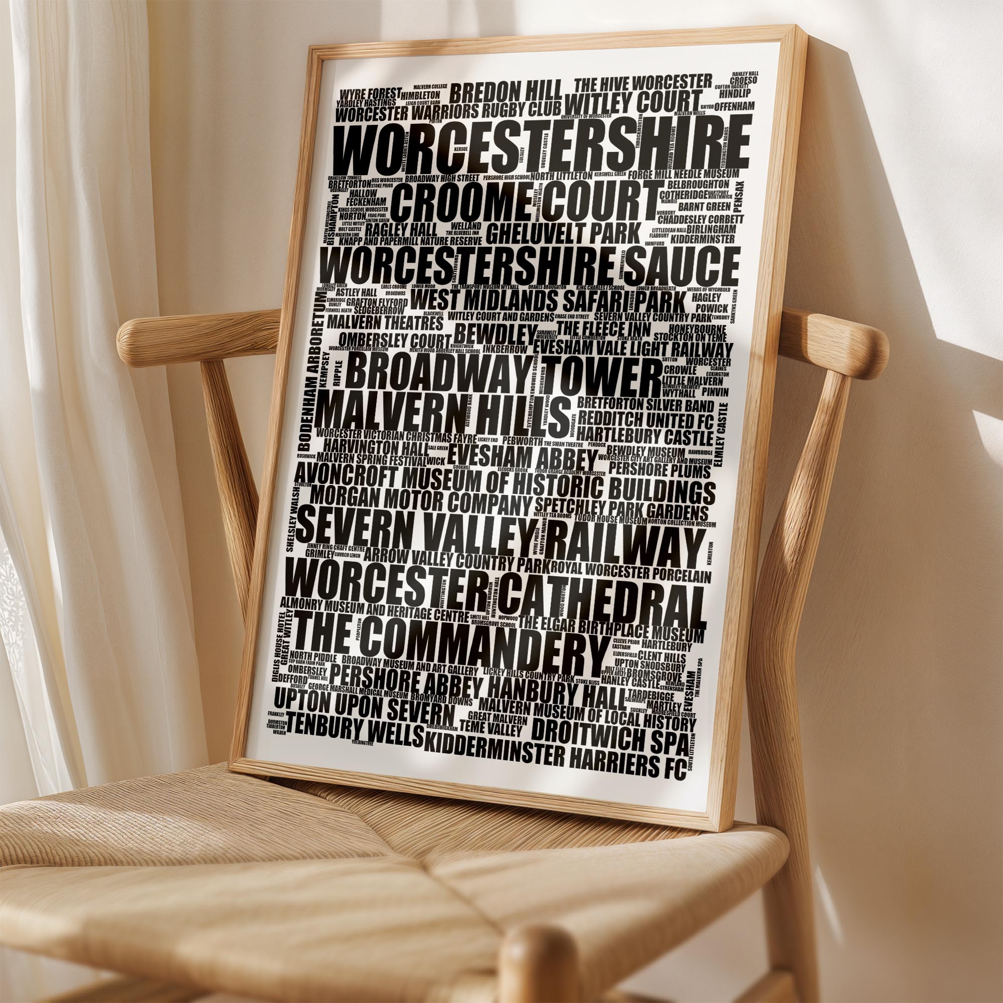 Worcestershire - Premium Typographic Word Cloud Prints, Posters & Gifts