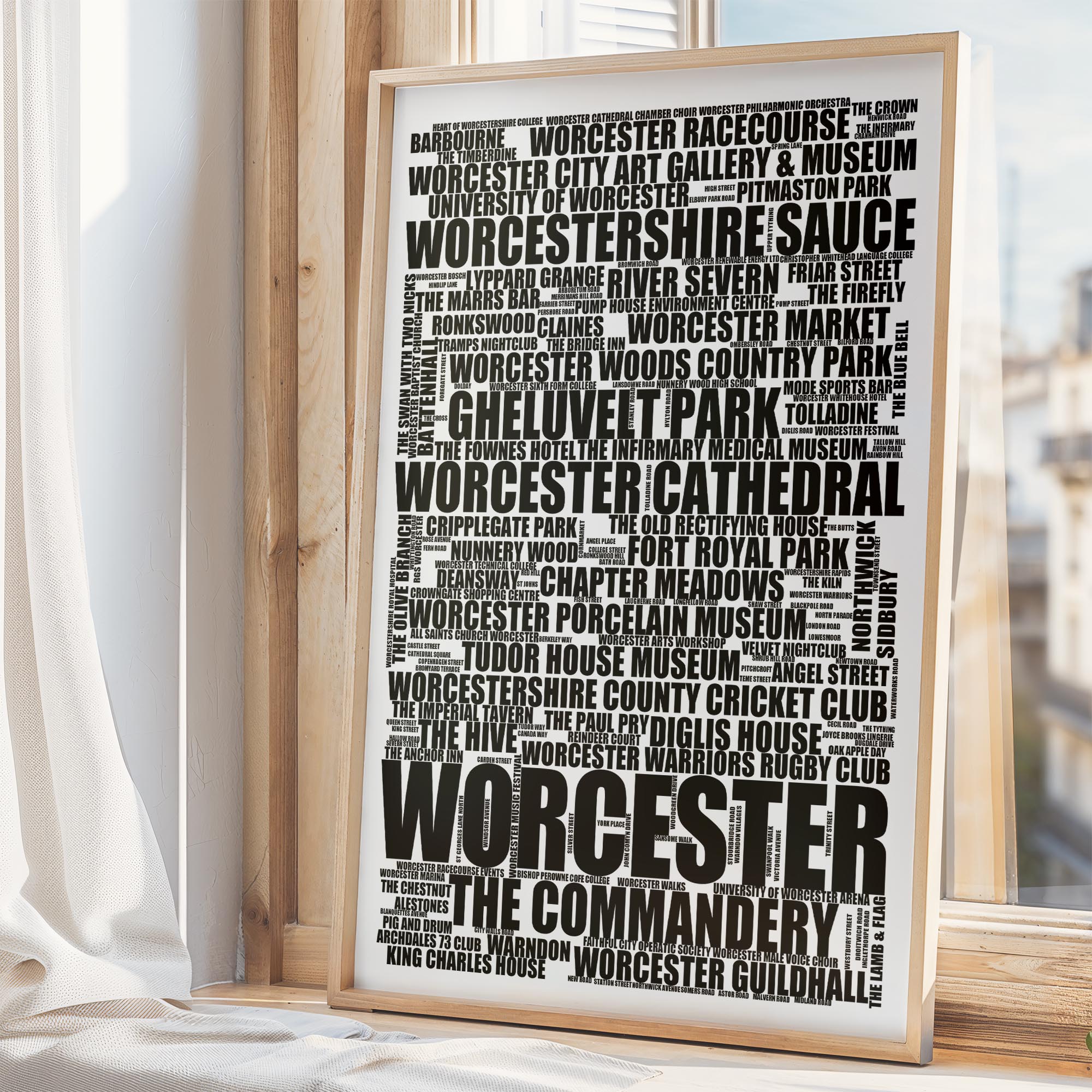 Worcester - Premium Typographic Word Cloud Prints, Posters & Gifts