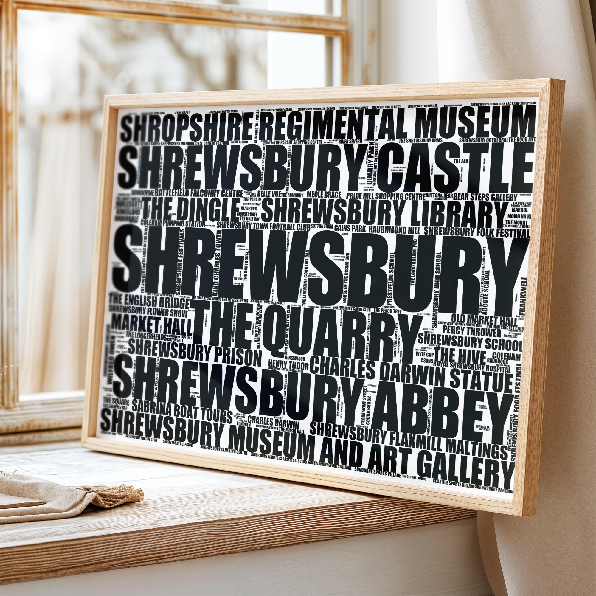 Shrewsbury - Premium Typographic Word Cloud Prints, Posters & Gifts