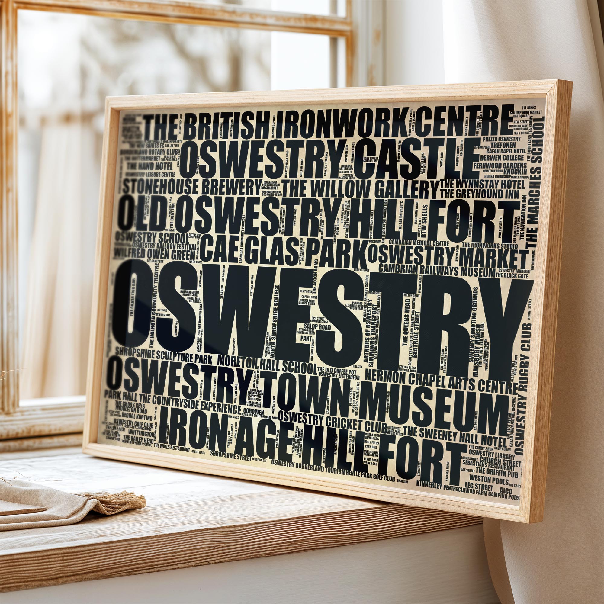 Oswestry - Premium Typographic Word Cloud Prints, Posters & Gifts