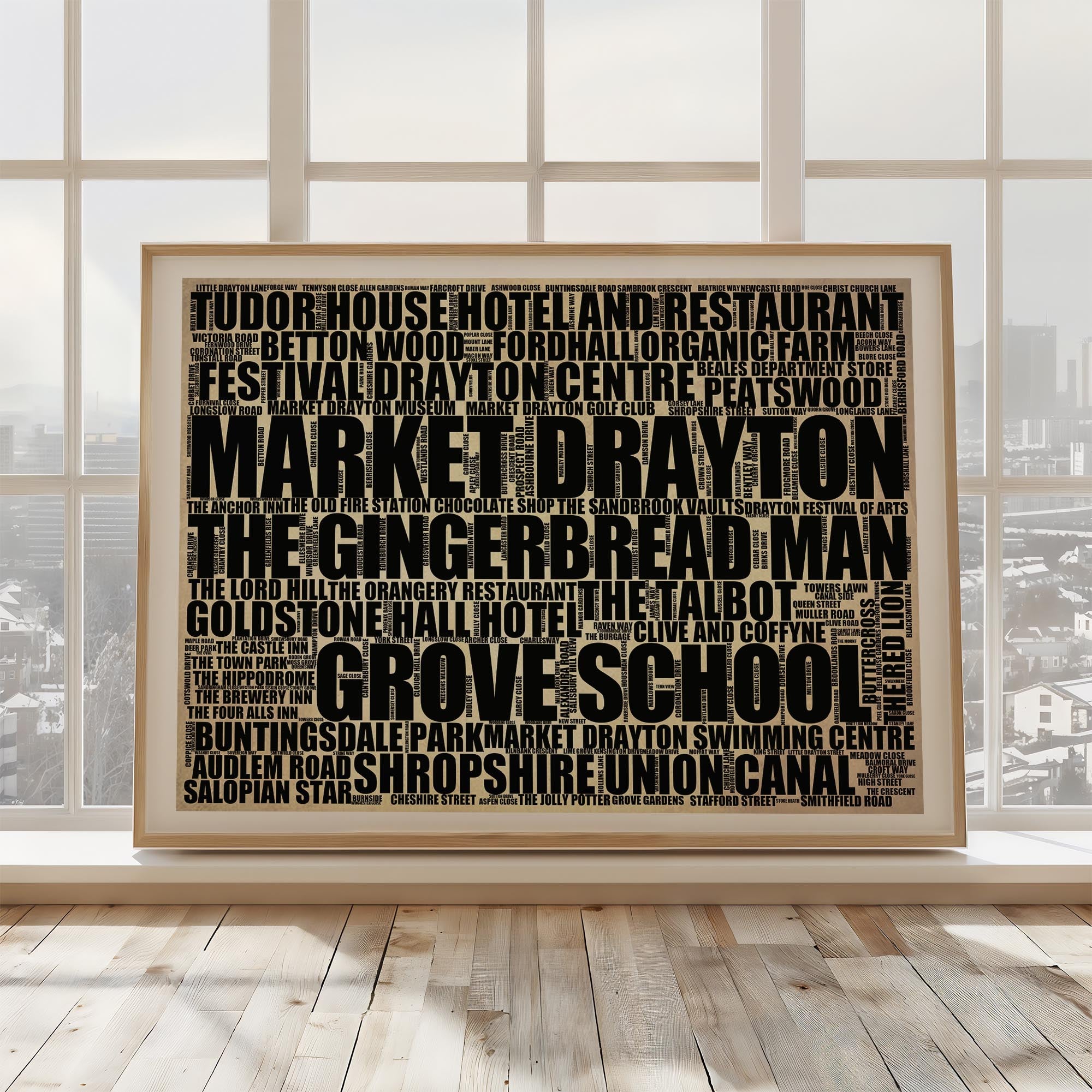 Market Drayton - Premium Typographic Word Cloud Prints, Posters & Gifts