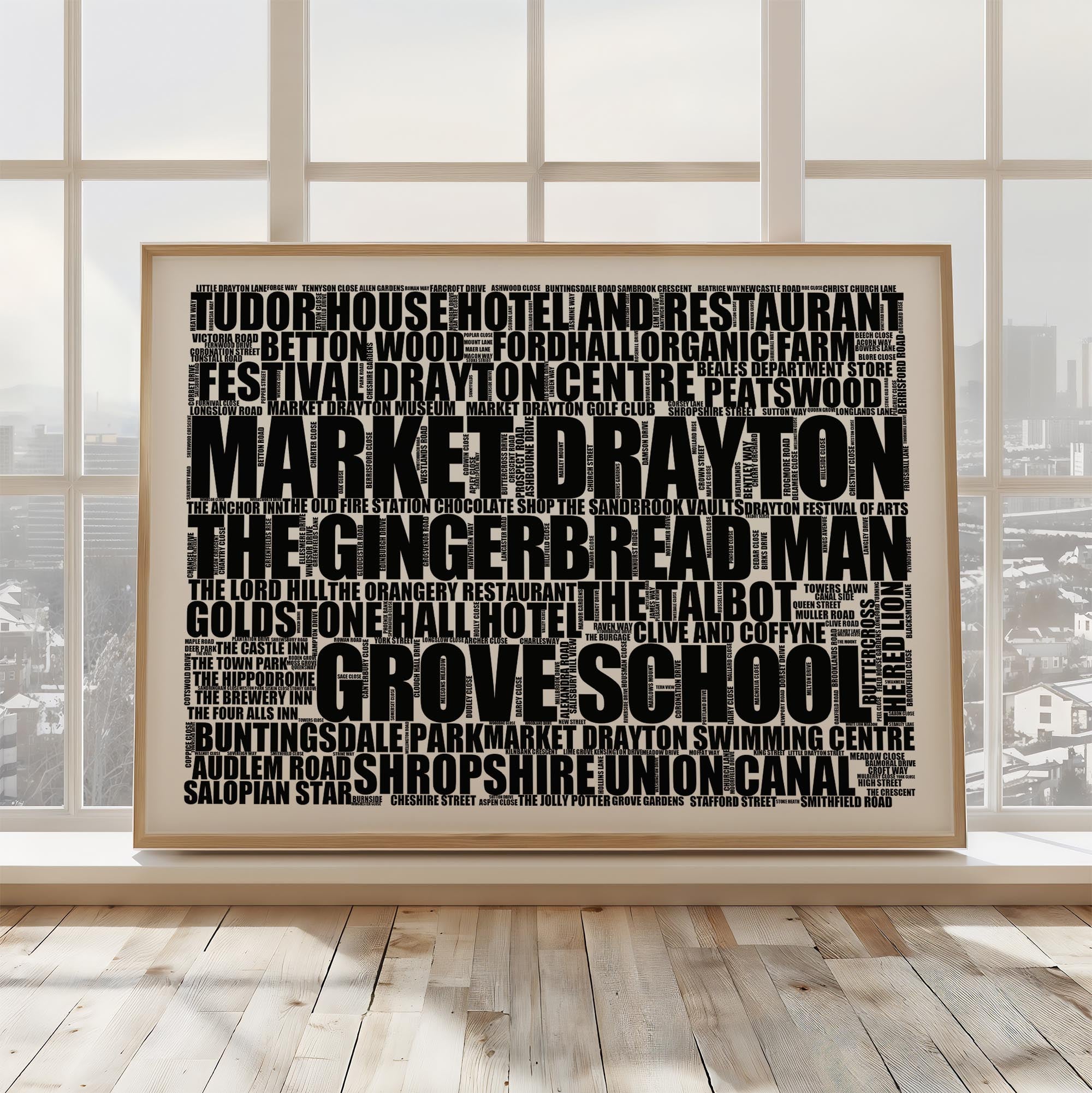 Market Drayton - Premium Typographic Word Cloud Prints, Posters & Gifts