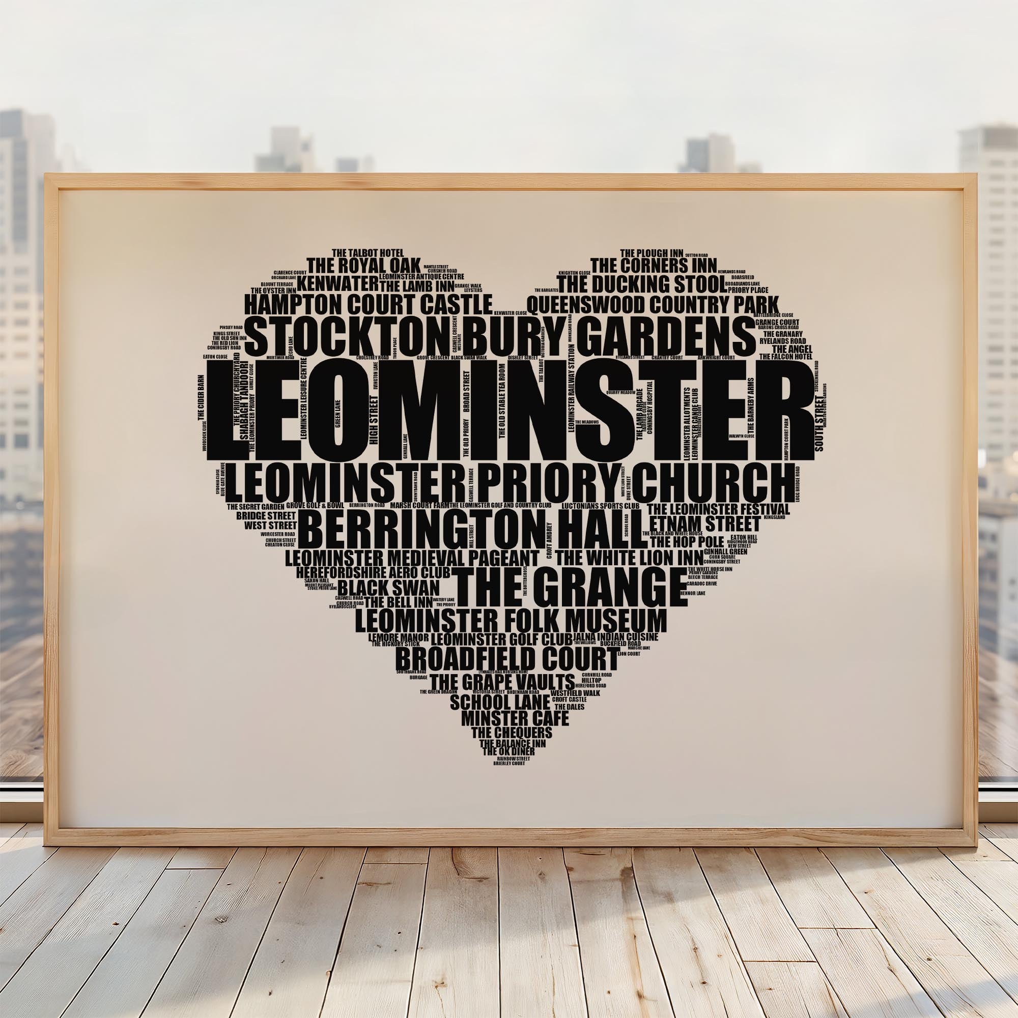 Leominster - Premium Typographic Word Cloud Prints, Posters & Gifts