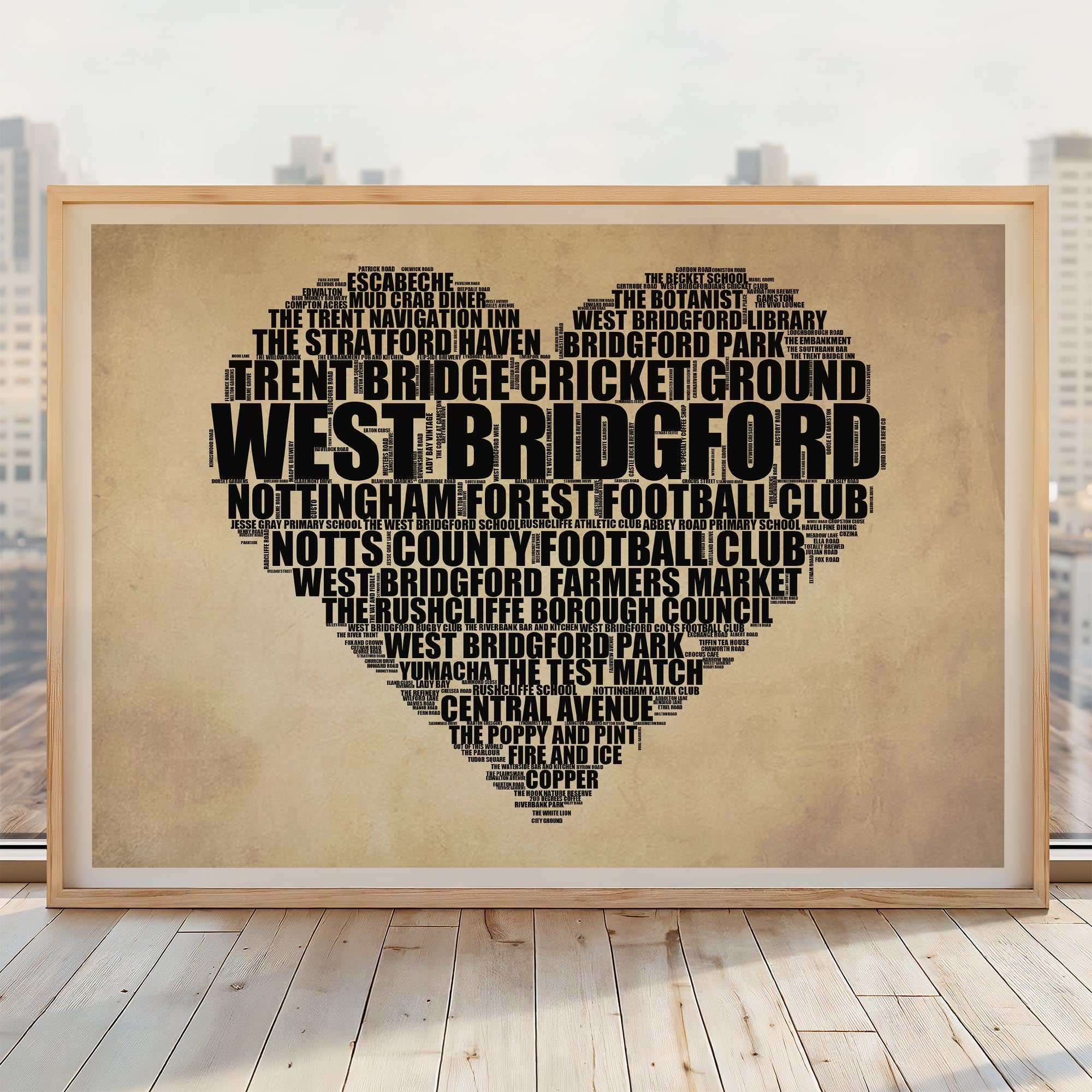 West Bridgford - Premium Typographic Word Cloud Prints, Posters & Gifts