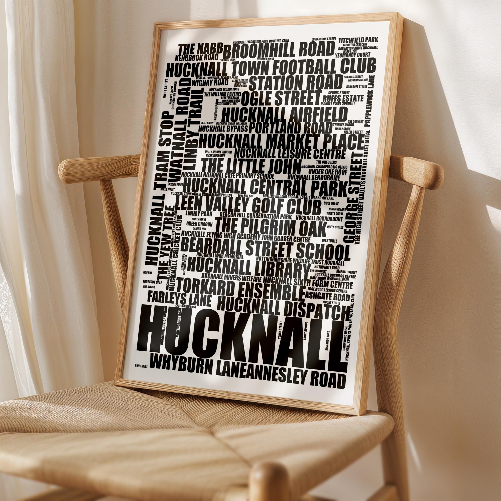 Hucknall - Premium Typographic Word Cloud Prints, Posters & Gifts