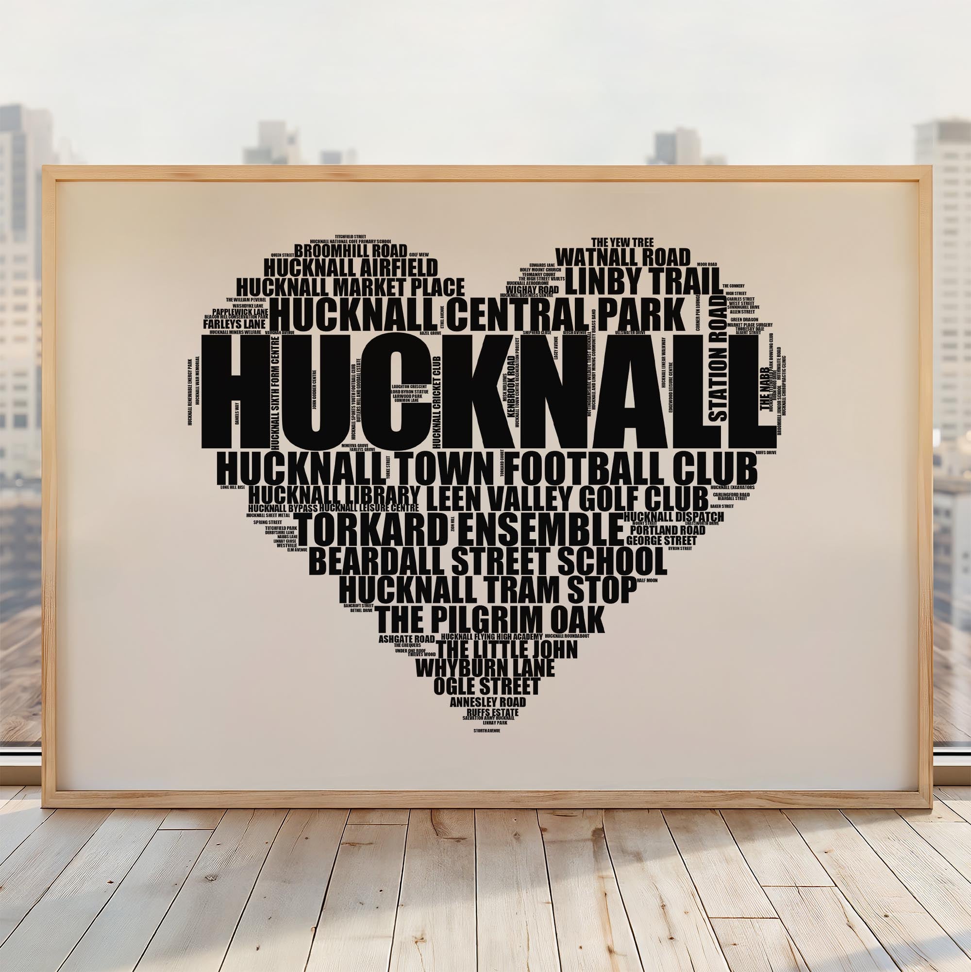 Hucknall - Premium Typographic Word Cloud Prints, Posters & Gifts